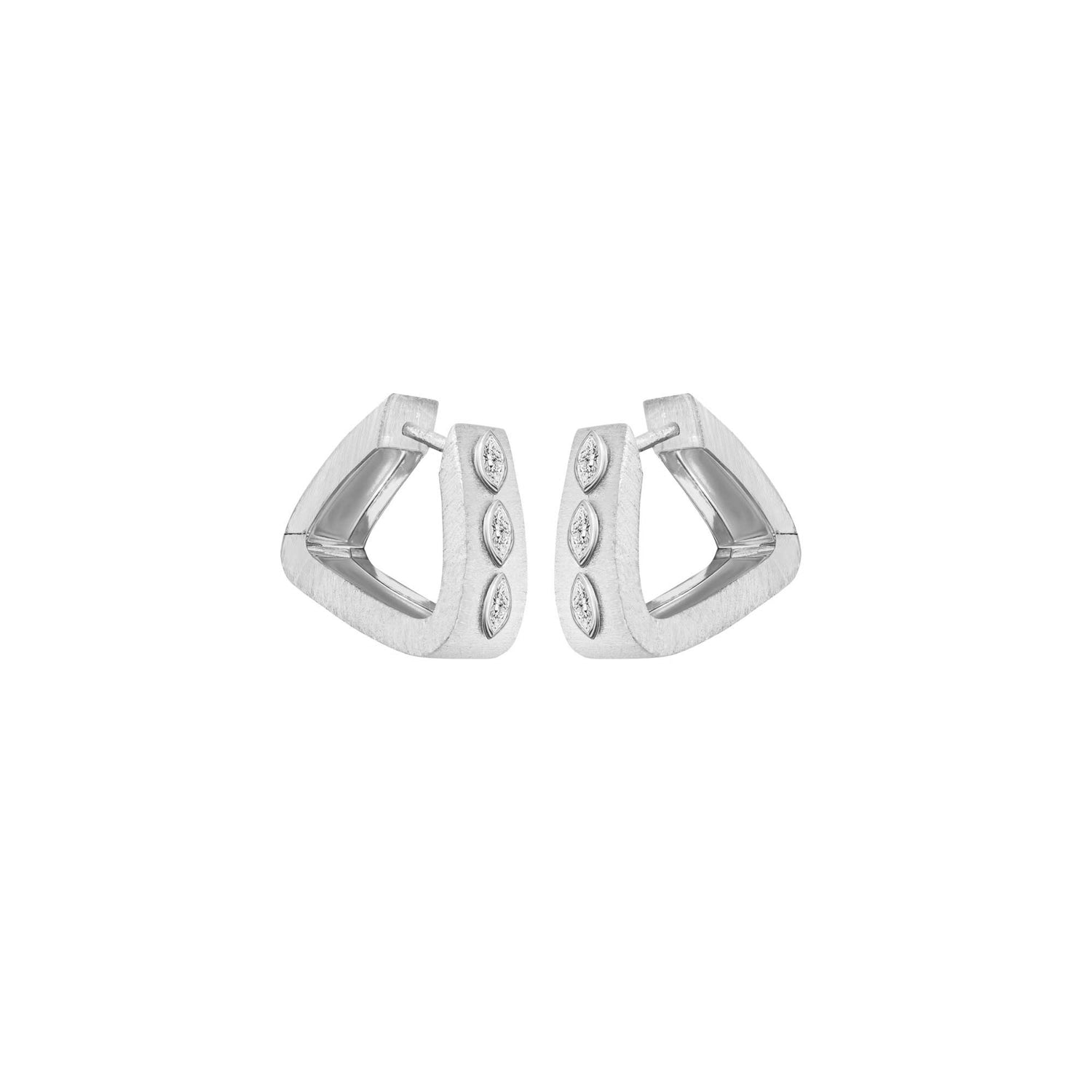 Belle Sculptural White Gold Bezel Diamond Brushed Small Earrings