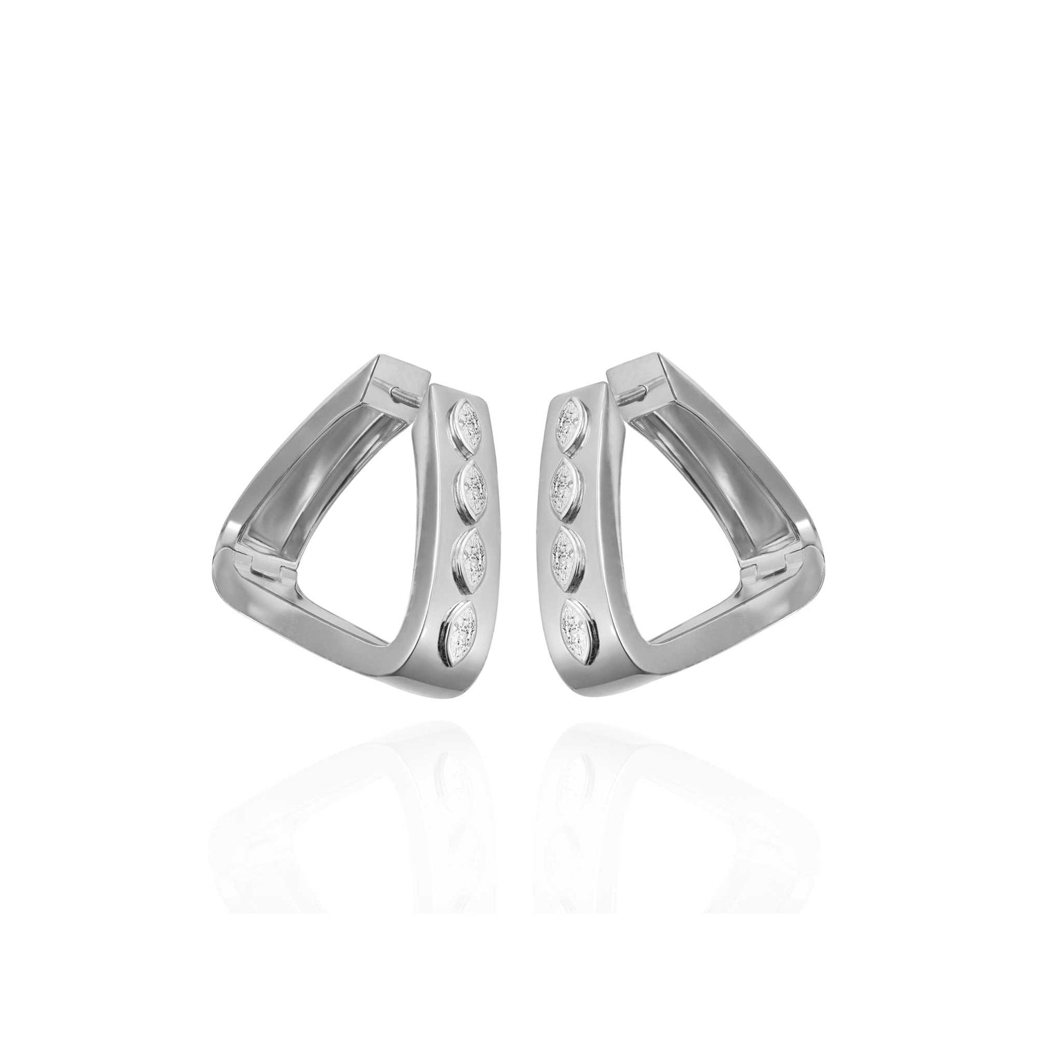 Belle Sculptural White Gold Bezel Diamond High Gloss Large Earrings