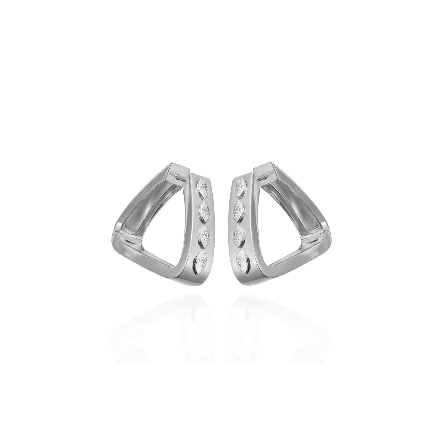 Belle Sculptural White Gold Bezel Diamond High Gloss Medium Earrings