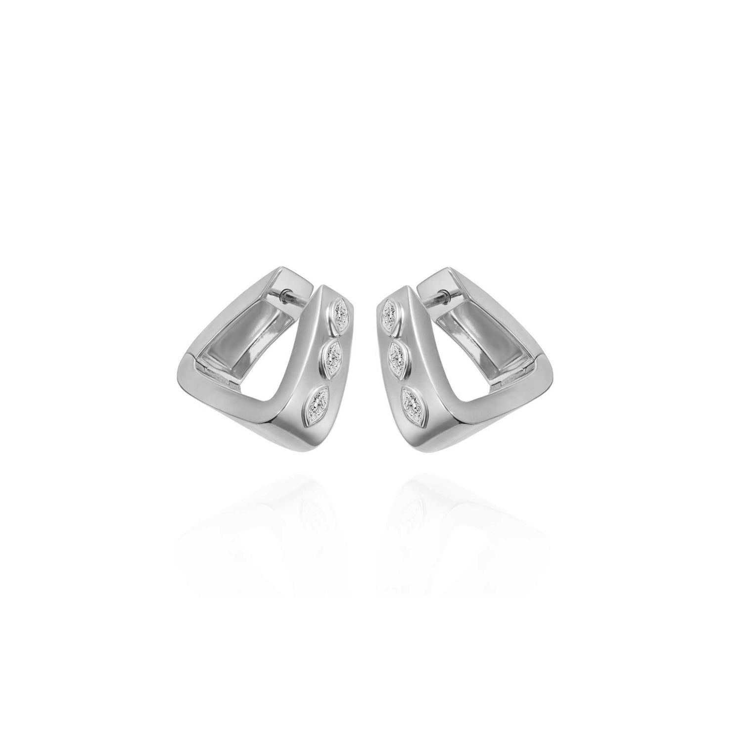 Belle Sculptural White Gold Bezel Diamond High Gloss Small Earrings