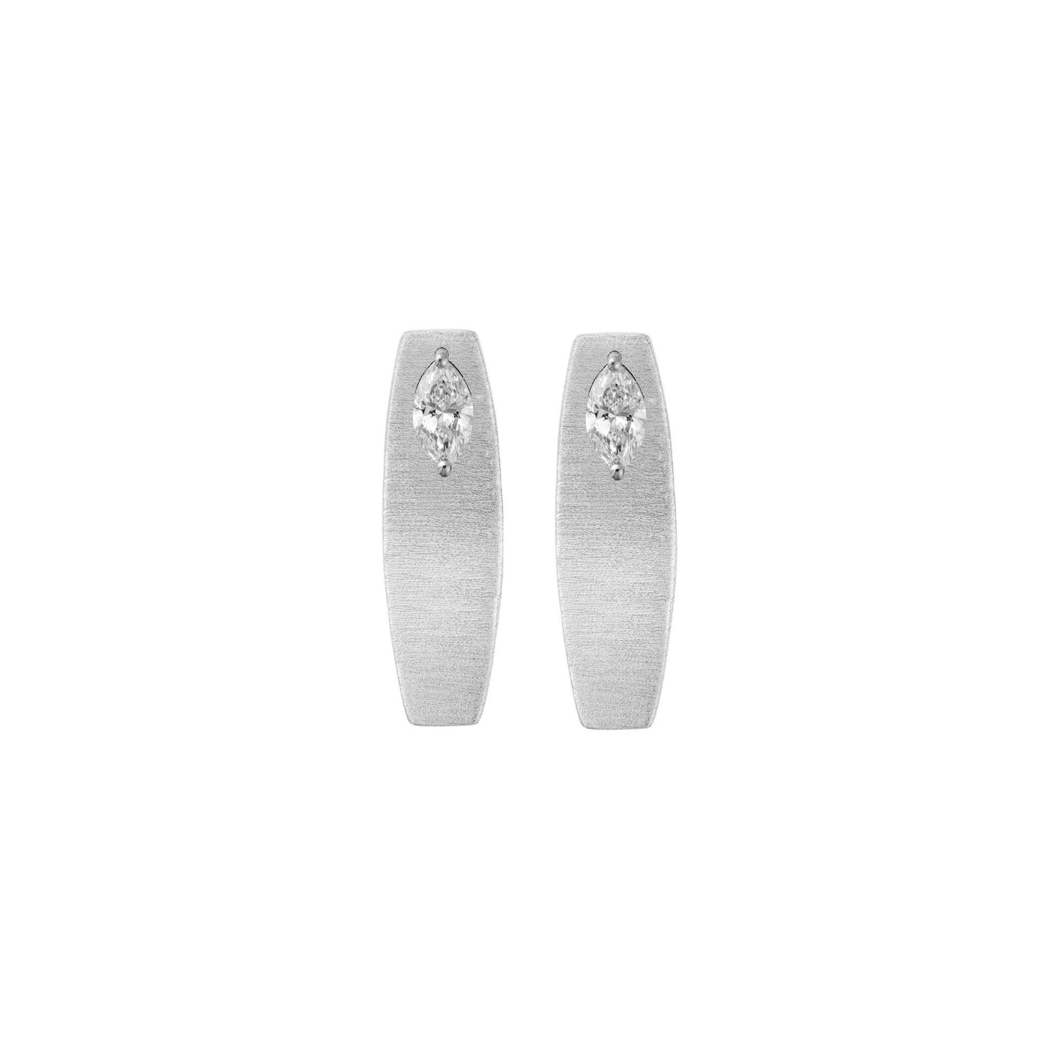Belle Sculptural White Gold Marquise Diamond Brushed Large Hoop Earrings