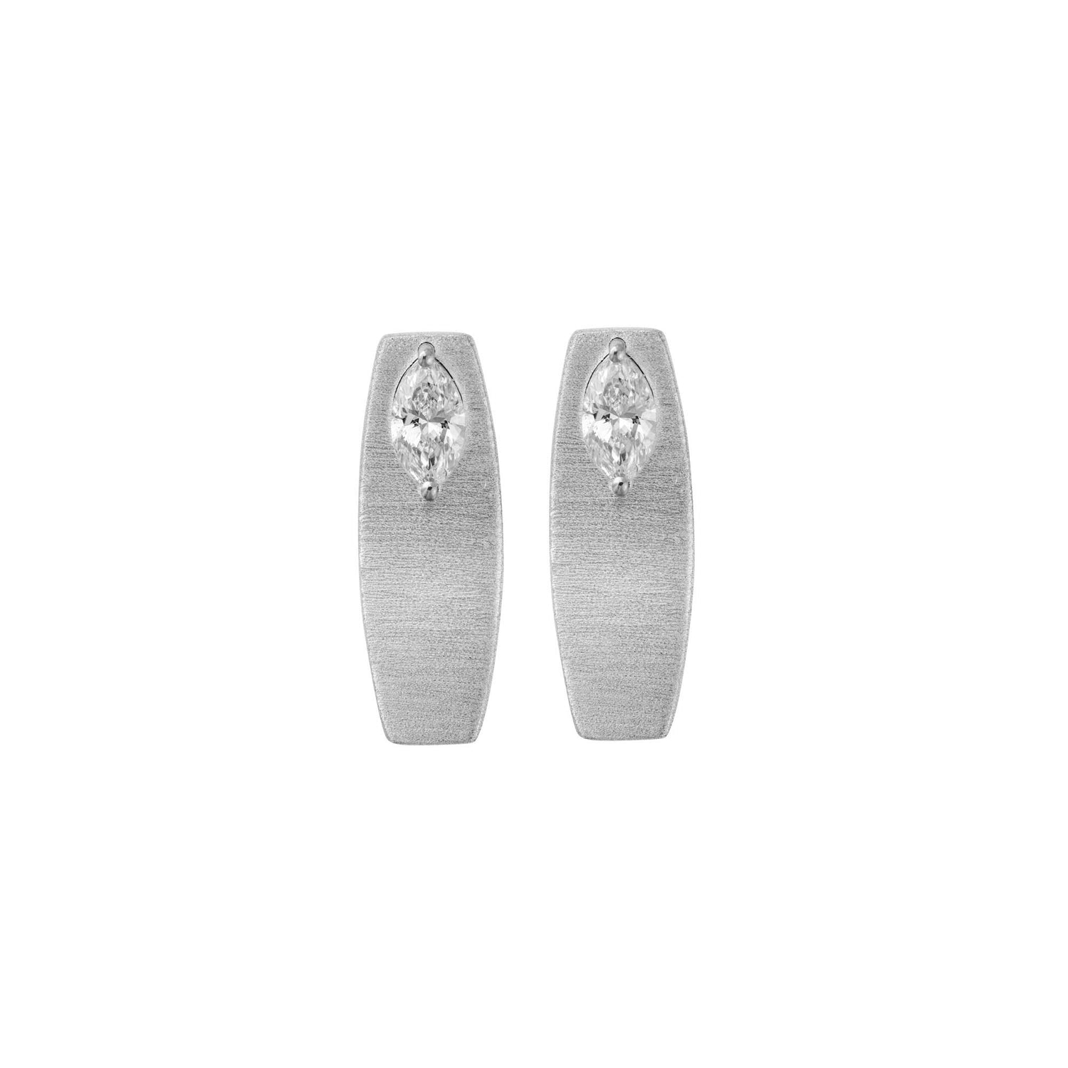 Belle Sculptural White Gold Marquise Diamond Brushed Medium Hoop Earrings