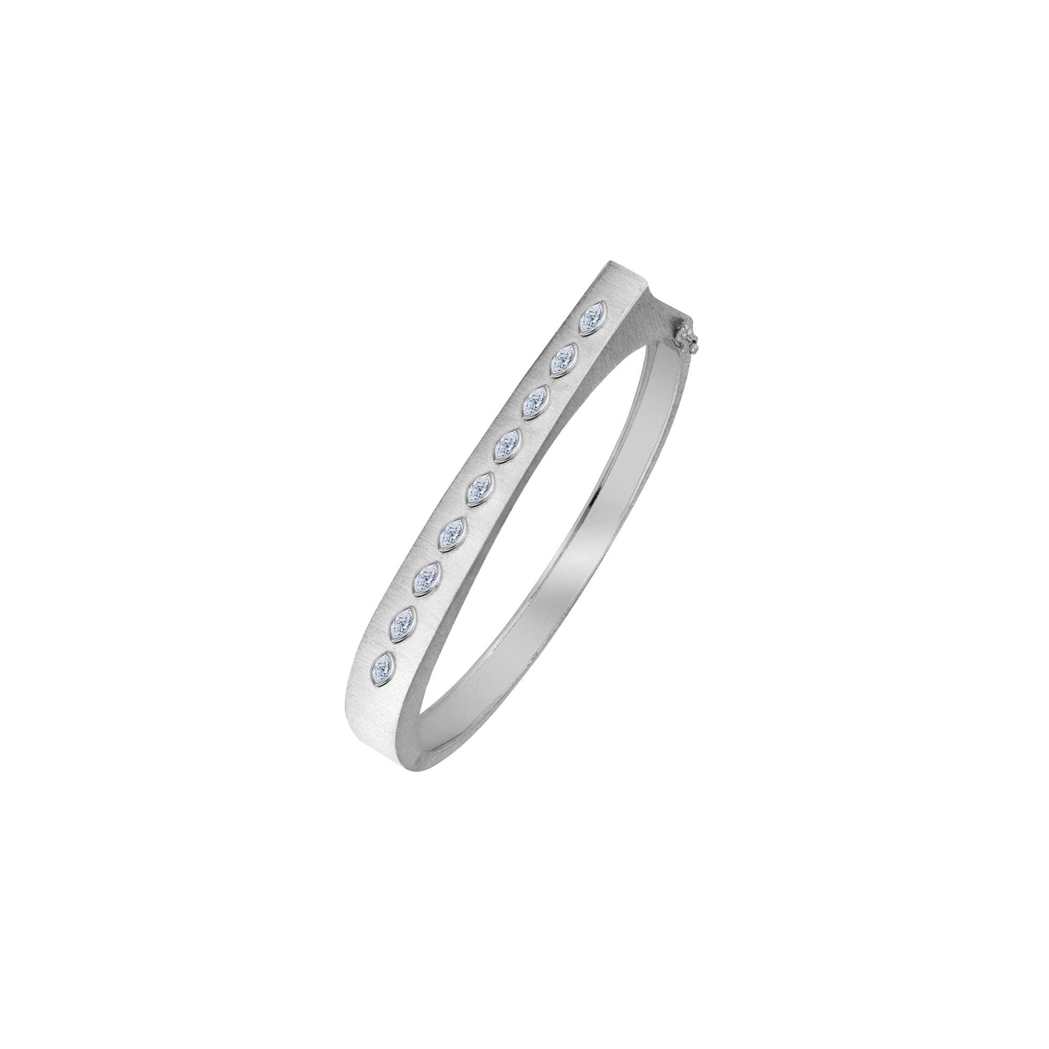 Belle Sculptural White Gold Marquise Diamond Brushed Slim Bangle