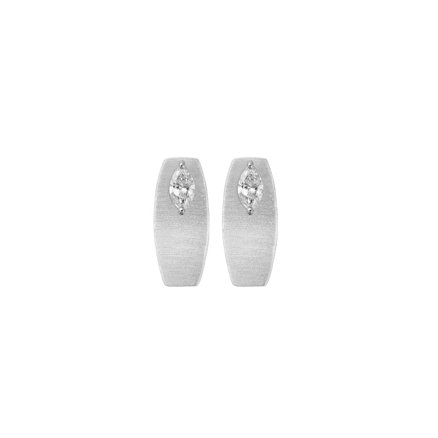 Belle Sculptural White Gold Marquise Diamond Brushed Small Hoop Earrings