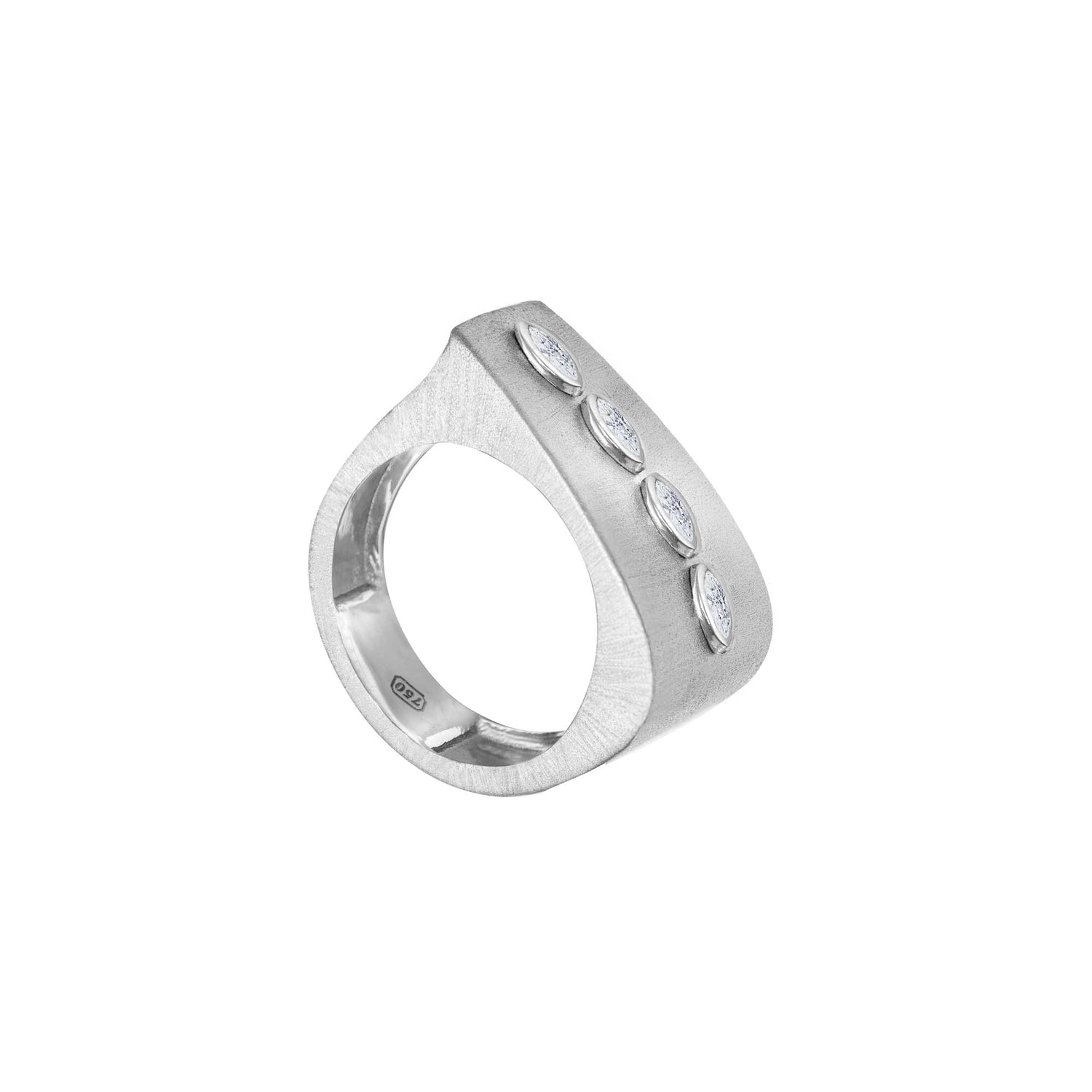 Belle Sculptural White Gold Marquise Diamond Brushed Wide Band Ring