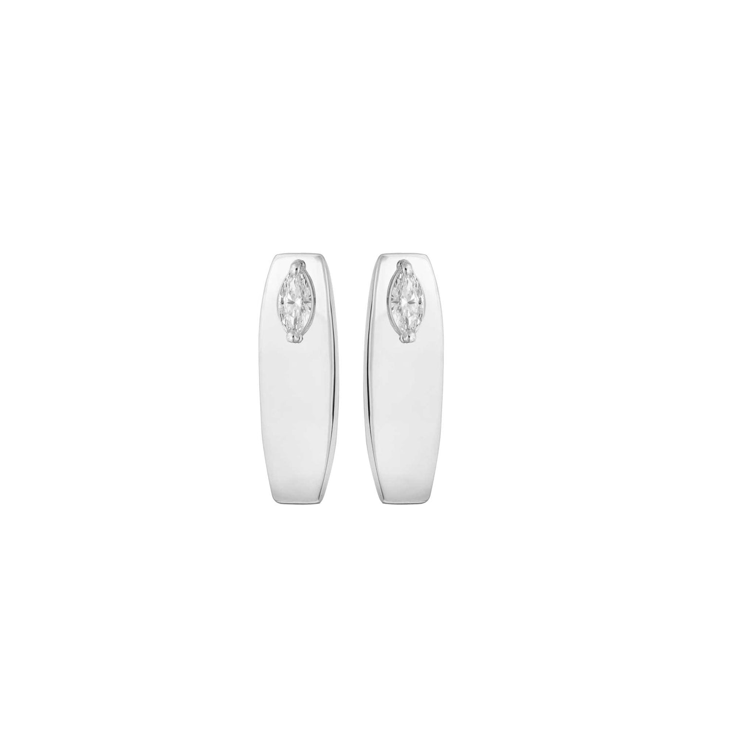 Belle Sculptural White Gold Marquise Diamond High Gloss Large Hoop Earrings