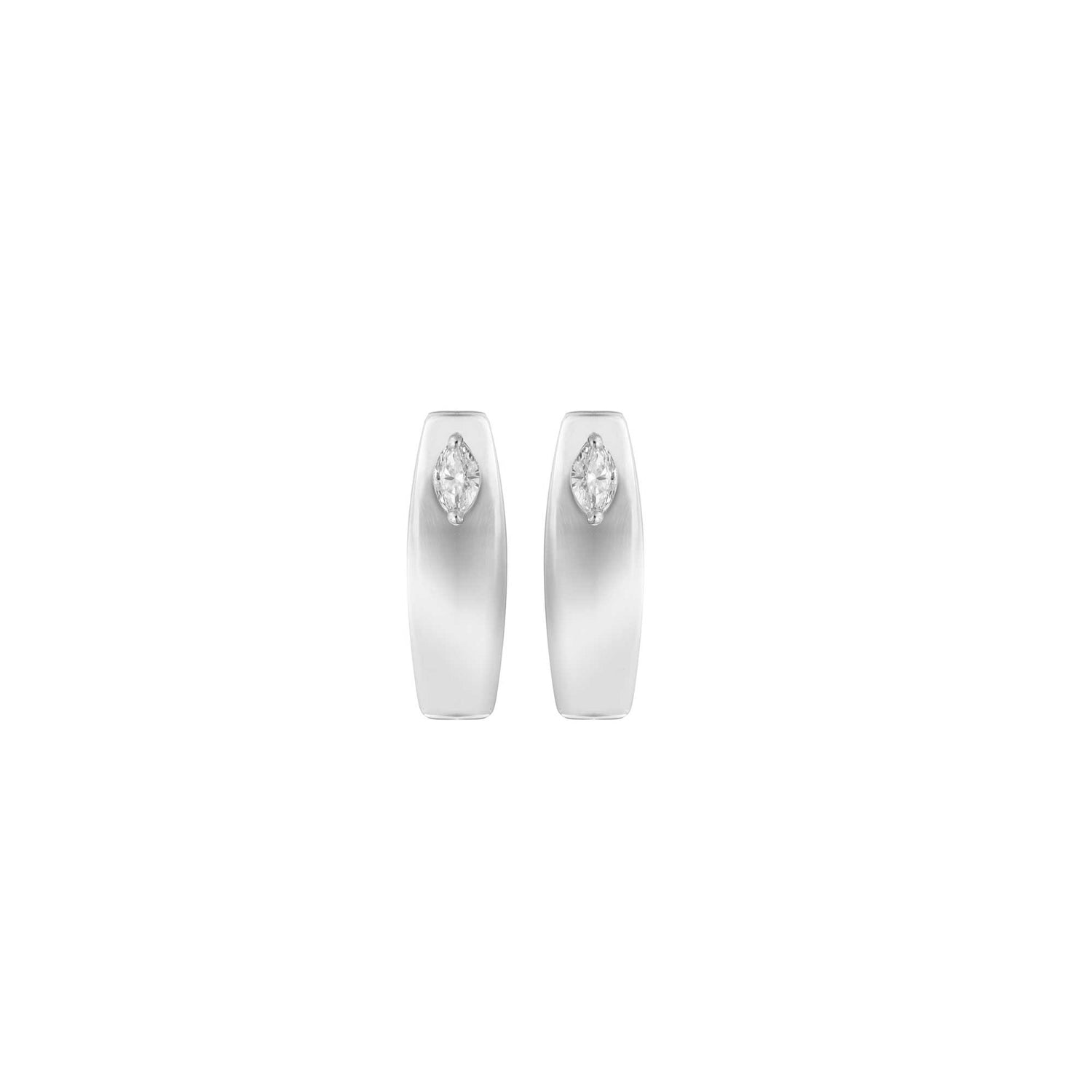 Belle Sculptural White Gold Marquise Diamond High Gloss Medium Hoop Earrings