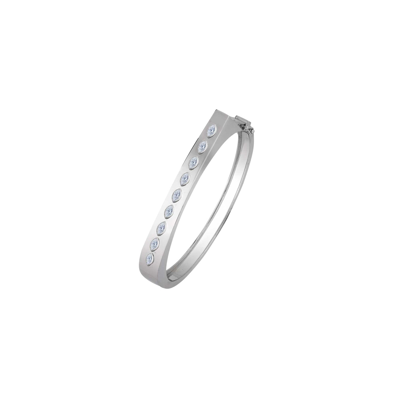 Belle Sculptural White Gold Marquise Diamond High Gloss Slim Bangle