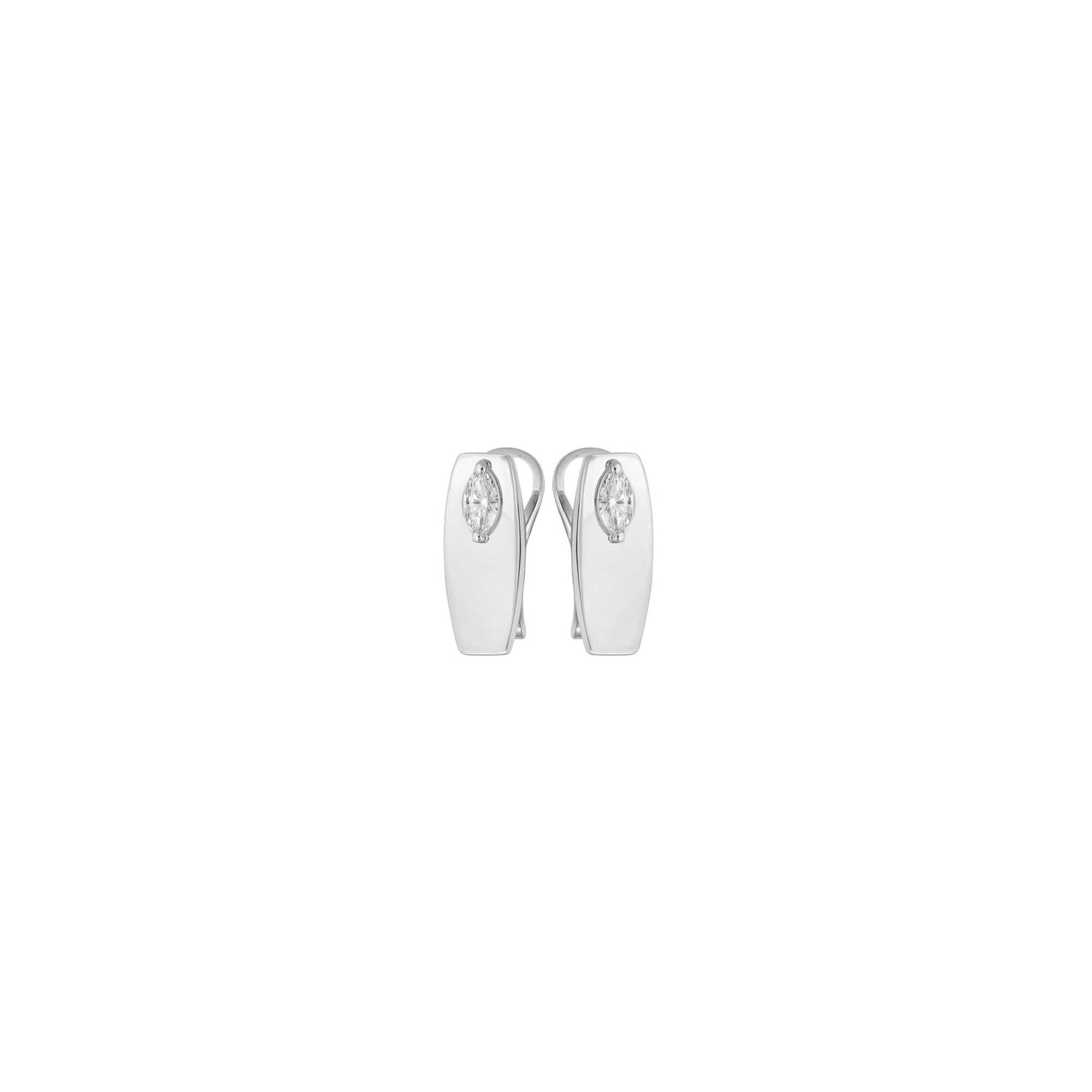Belle Sculptural White Gold Marquise Diamond High Gloss Small Hoop Earrings
