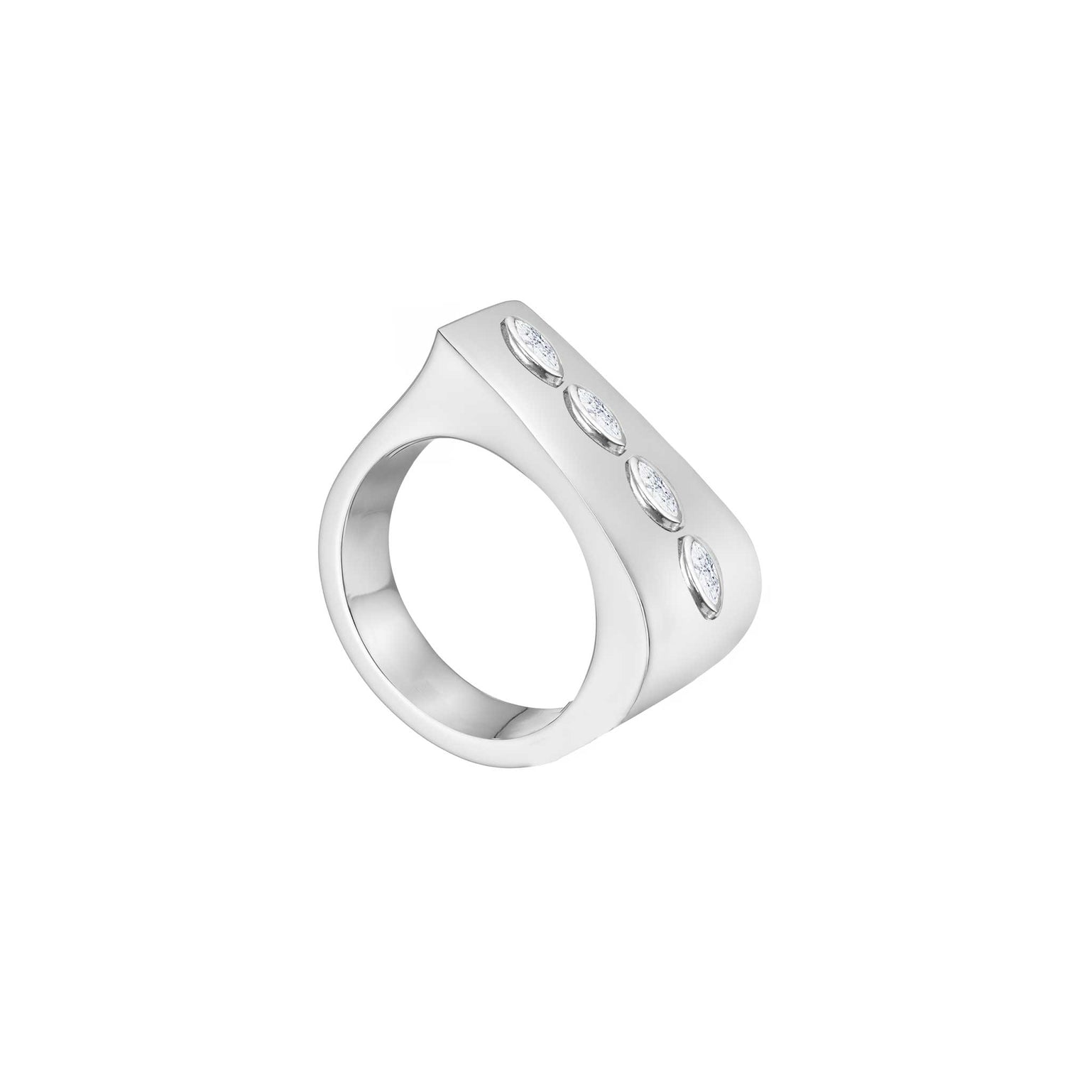 Belle Sculptural White Gold Marquise Diamond High Gloss Wide Band Ring