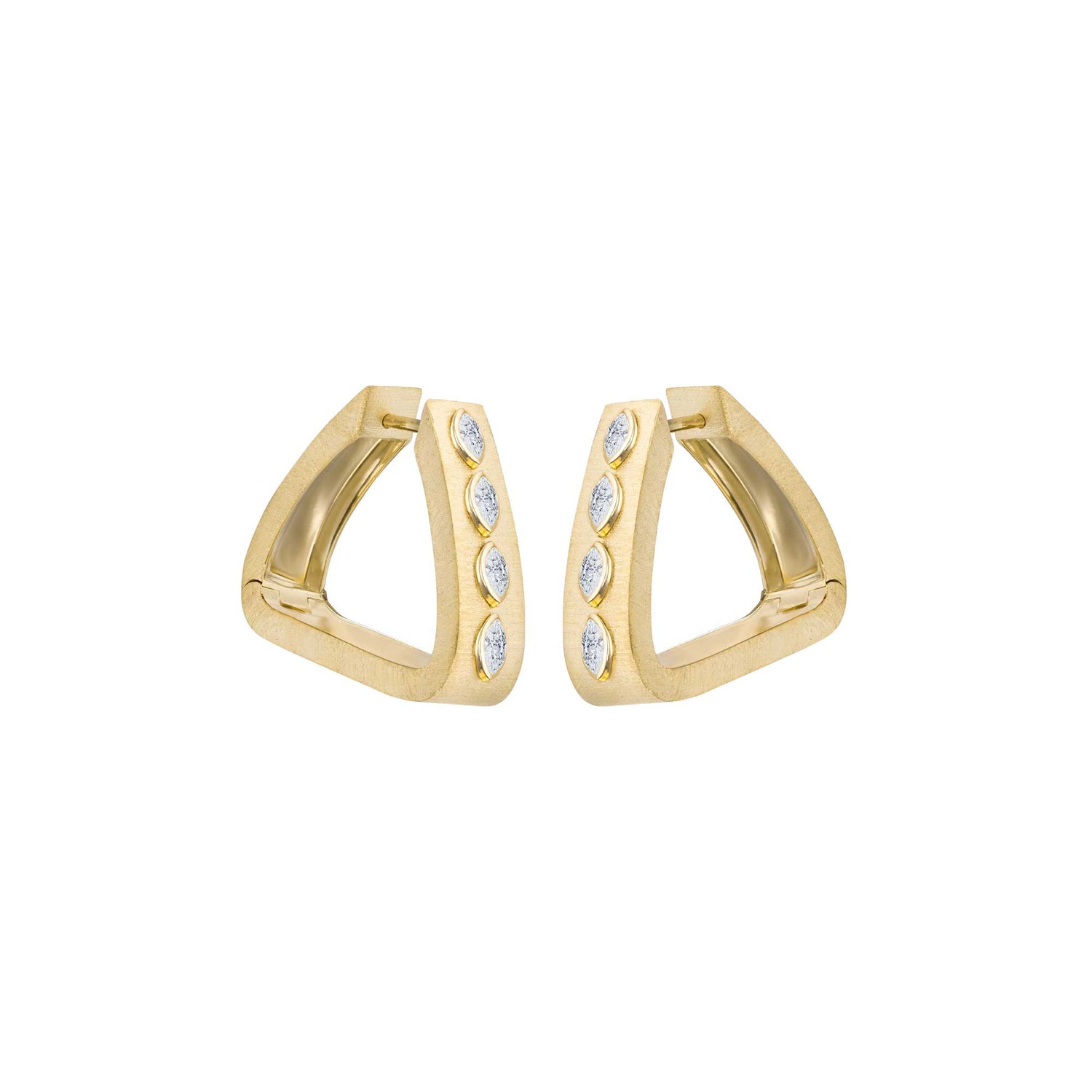 Belle Sculptural Yellow Gold Bezel Diamond Brushed Large Earrings