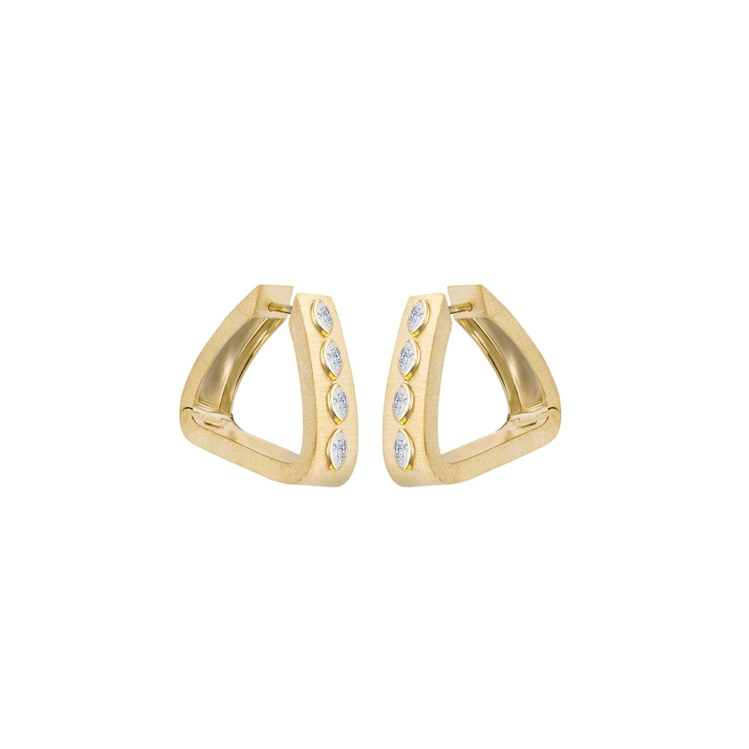 Belle Sculptural Yellow Gold Bezel Diamond Brushed Medium Earrings