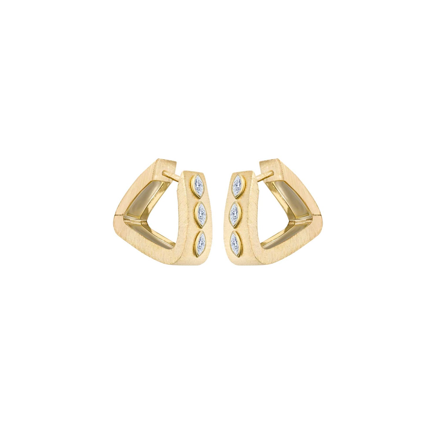 Belle Sculptural Yellow Gold Bezel Diamond Brushed Small Earrings