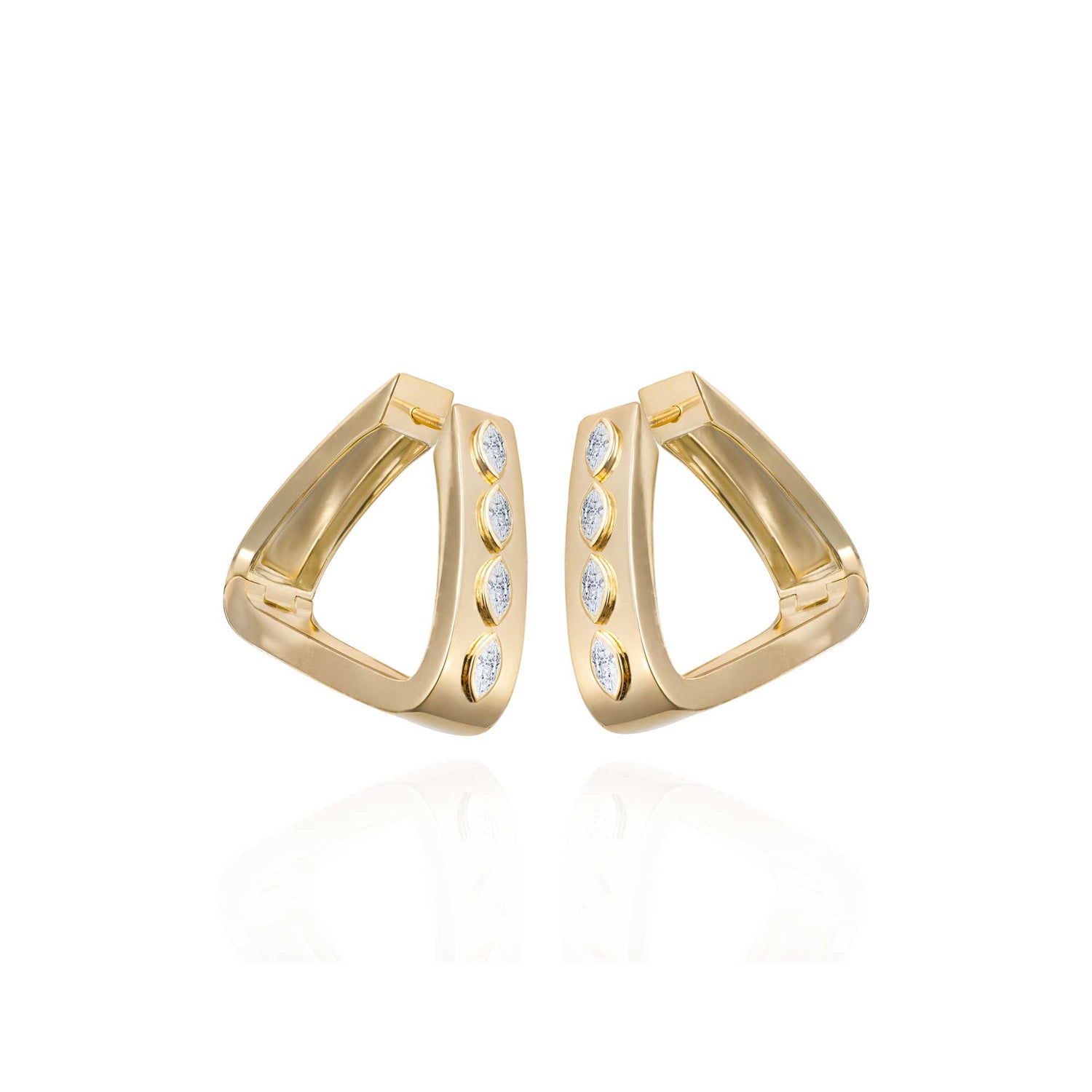 Belle Sculptural Yellow Gold Bezel Diamond High Gloss Large Earrings