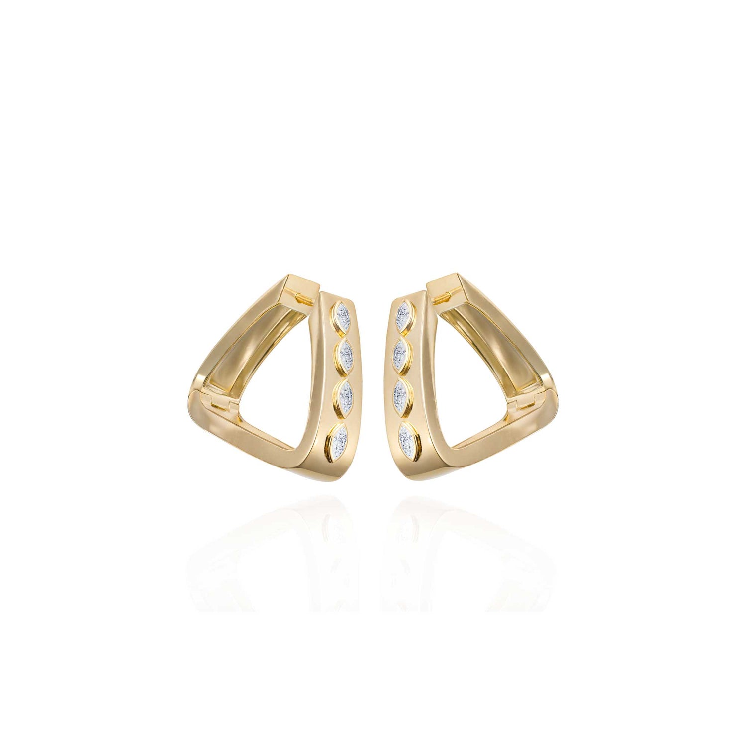 Belle Sculptural Yellow Gold Bezel Diamond High Gloss Medium Earrings