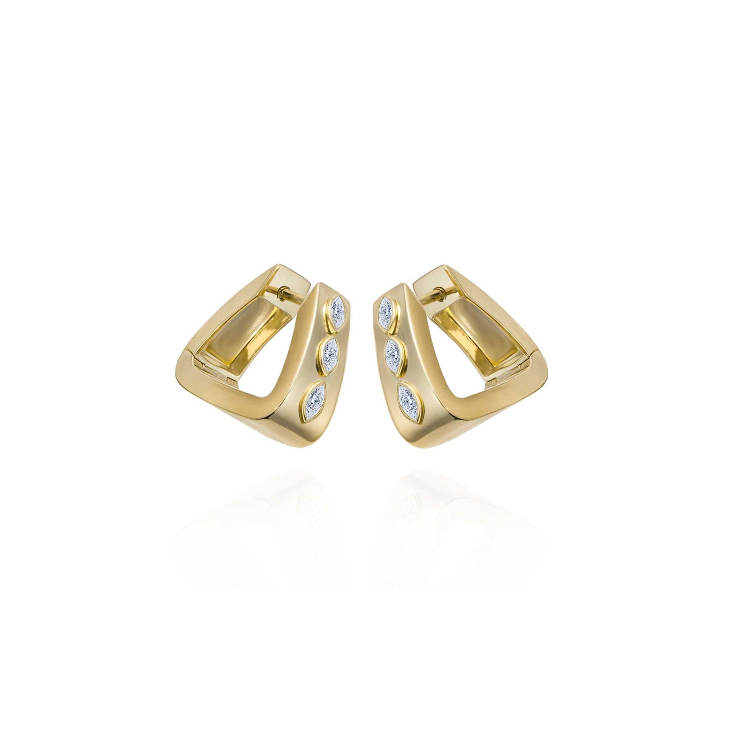Belle Sculptural Yellow Gold Bezel Diamond High Gloss Small Earrings