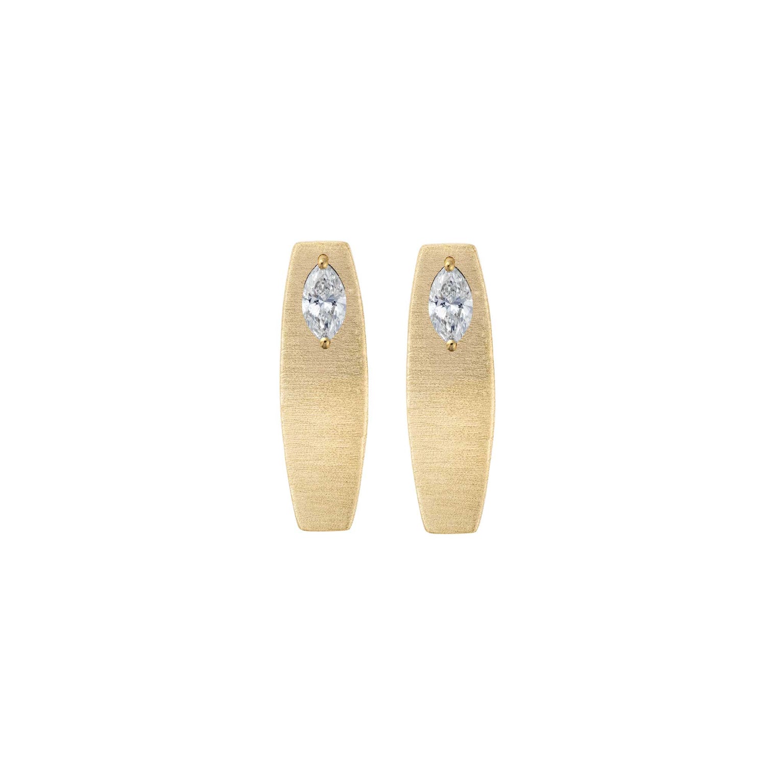 Belle Sculptural Yellow Gold Marquise Diamond Brushed Large Hoop Earrings