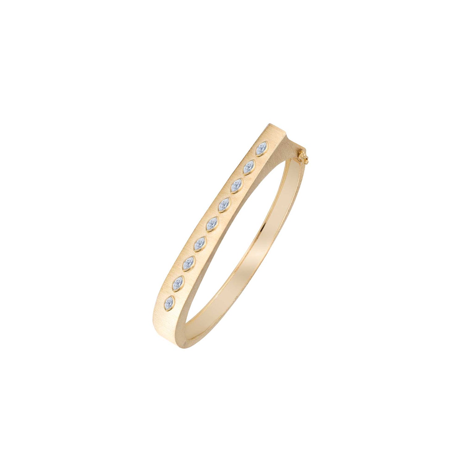 Belle Sculptural Yellow Gold Marquise Diamond Brushed Slim Bangle