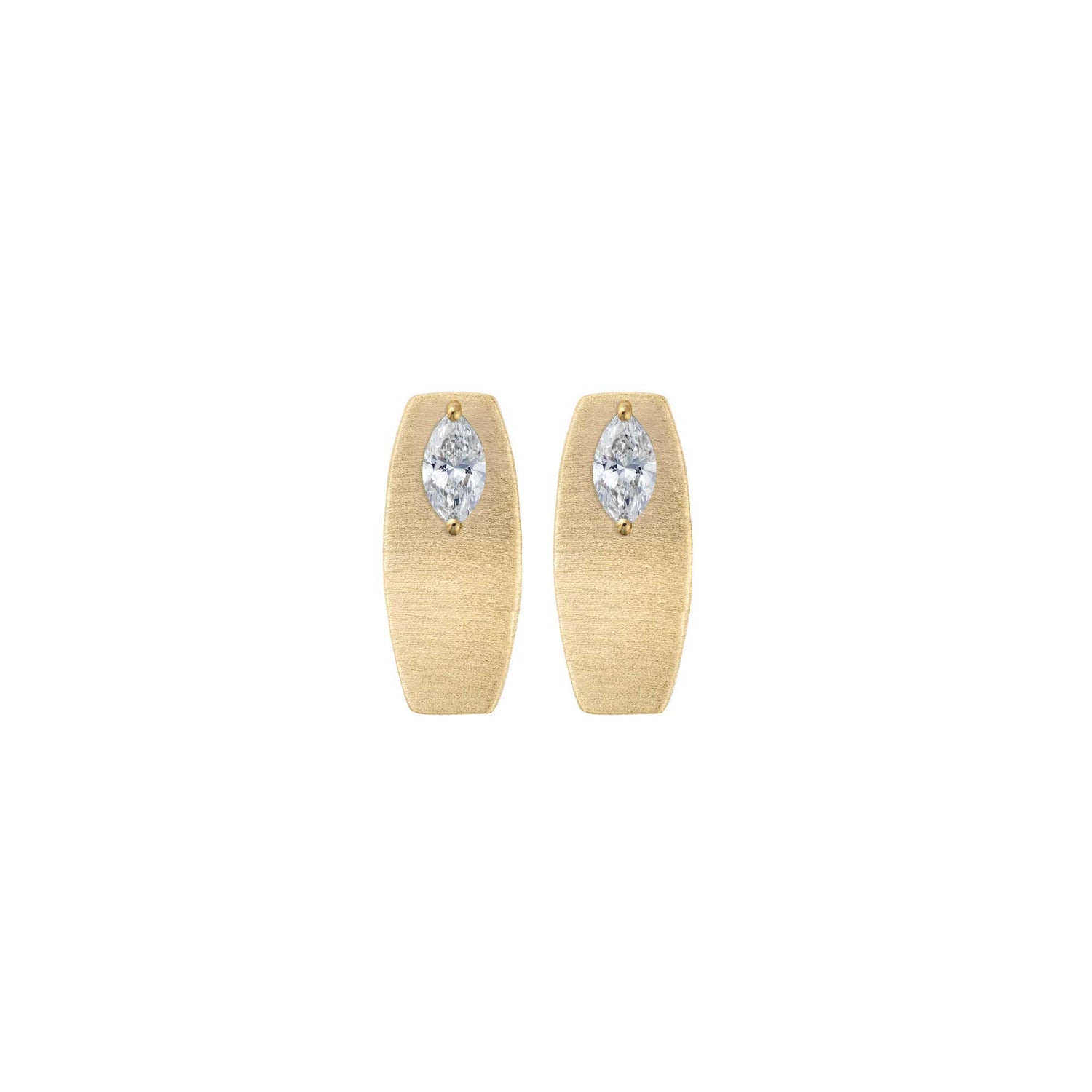 Belle Sculptural Yellow Gold Marquise Diamond Brushed Small Hoop Earrings