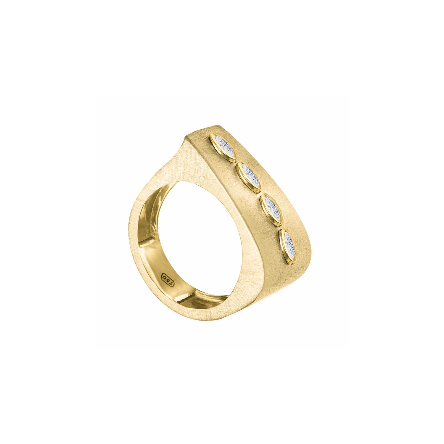 Belle Sculptural Yellow Gold Marquise Diamond Brushed Wide Band Ring