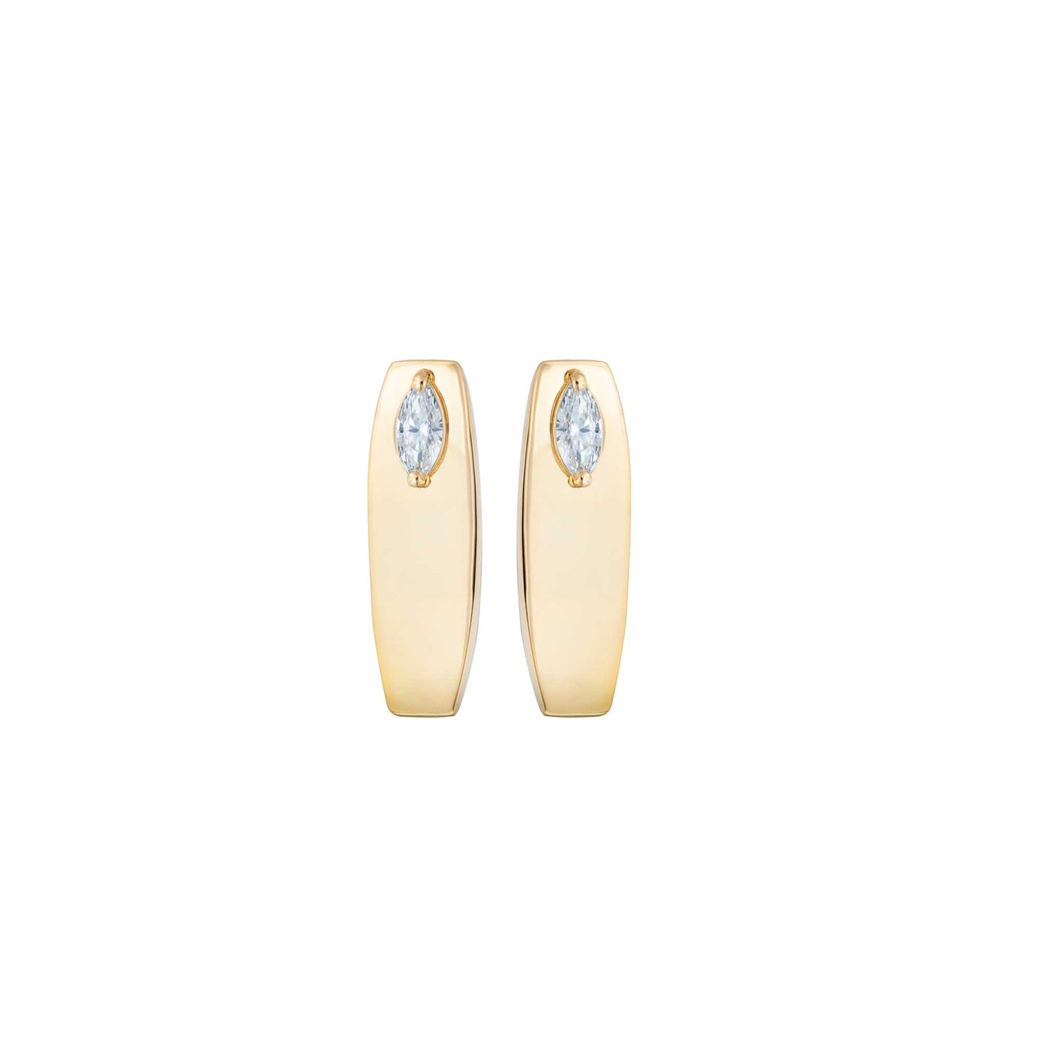 Belle Sculptural Yellow Gold Marquise Diamond High Gloss Large Hoop Earrings