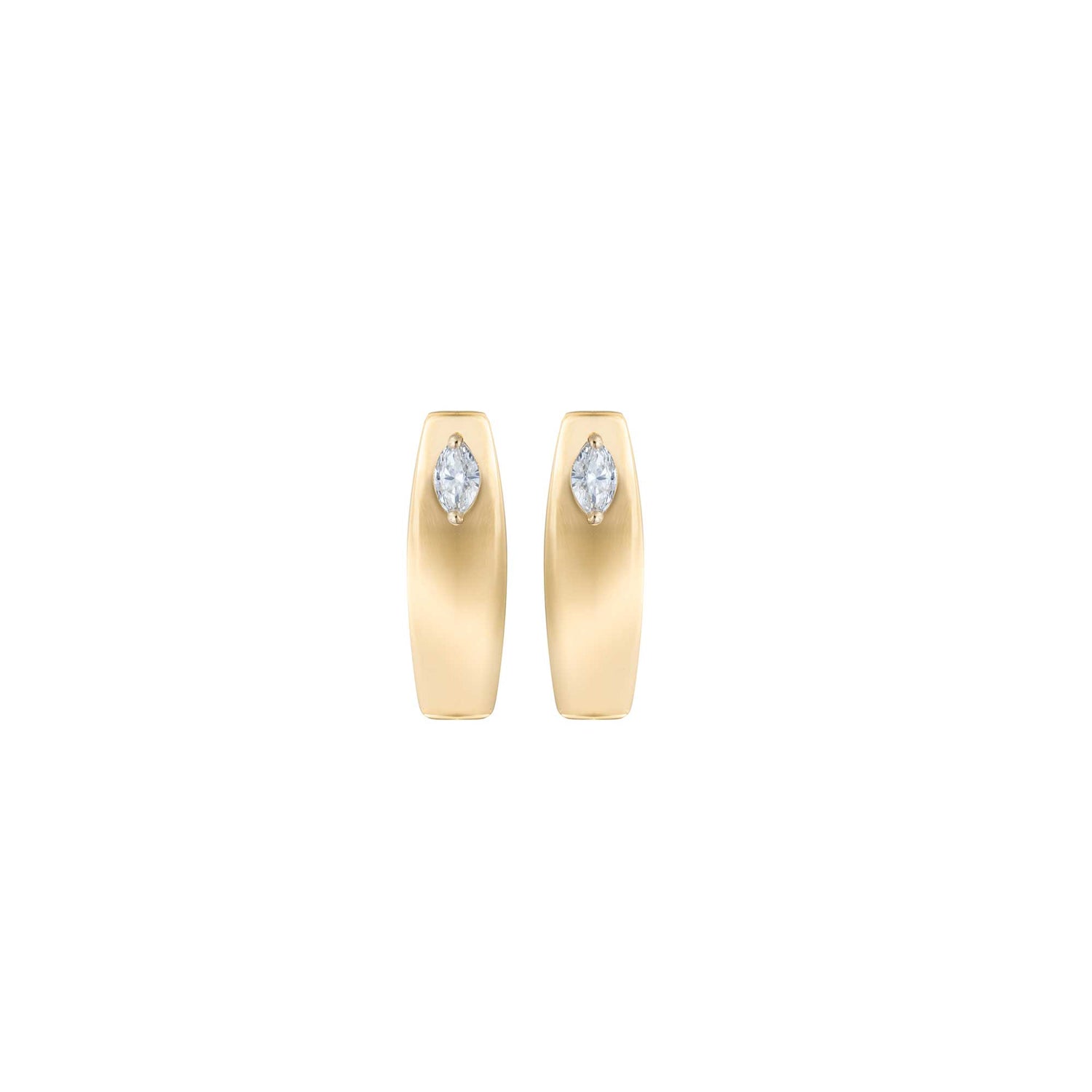 Belle Sculptural Yellow Gold Marquise Diamond High Gloss Medium Hoop Earrings