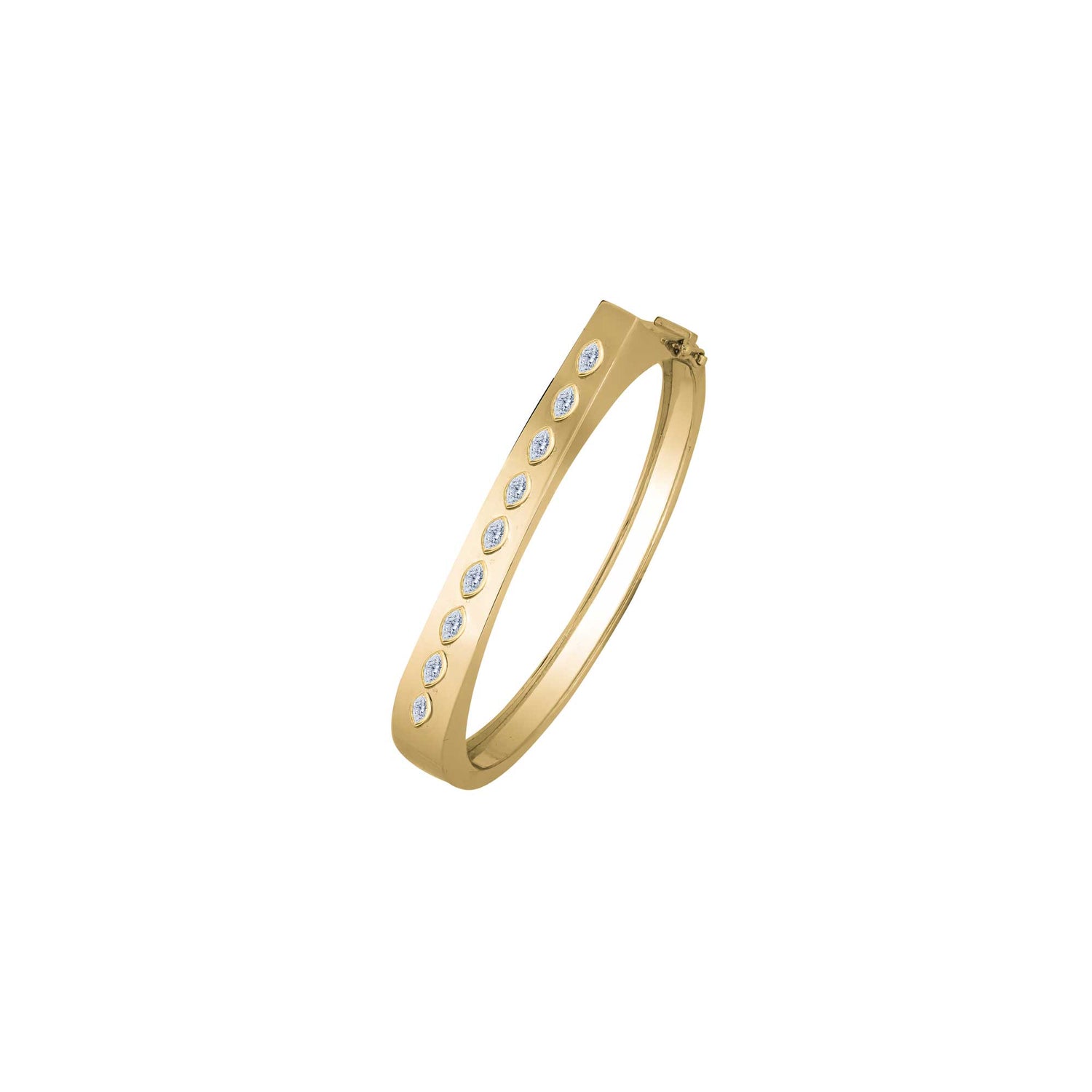 Belle Sculptural Yellow Gold Marquise Diamond High Gloss Slim Bangle