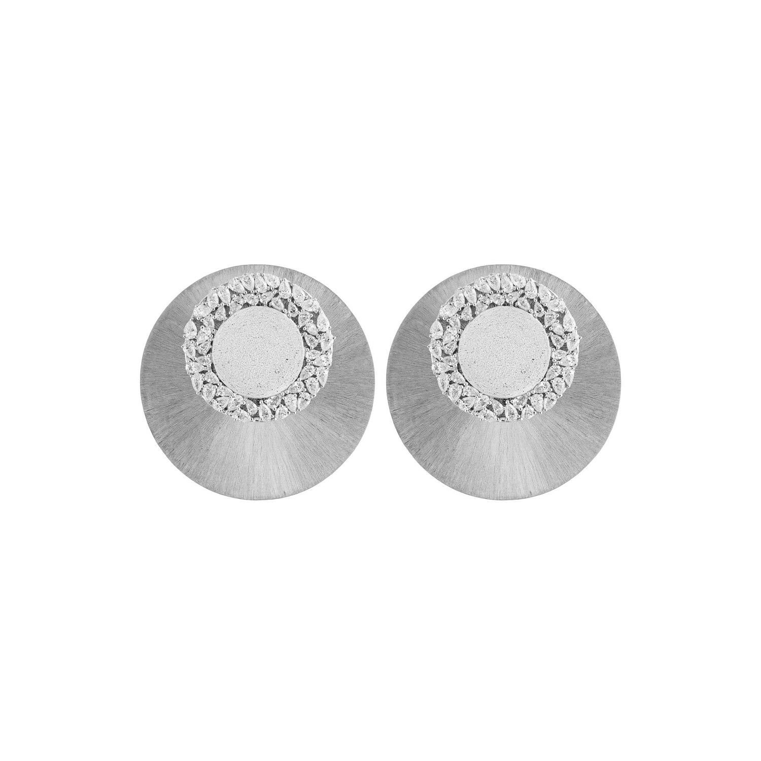 Céleste White Gold Brushed Round Diamond Halo Dome Earrings