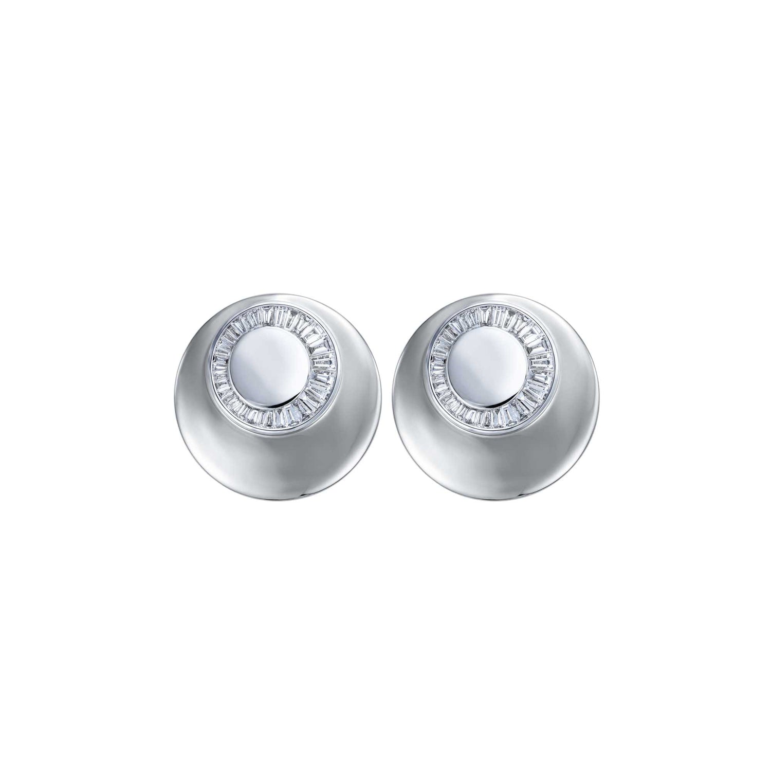 Céleste White Gold White Stone & Baguette Diamond Dome Earrings