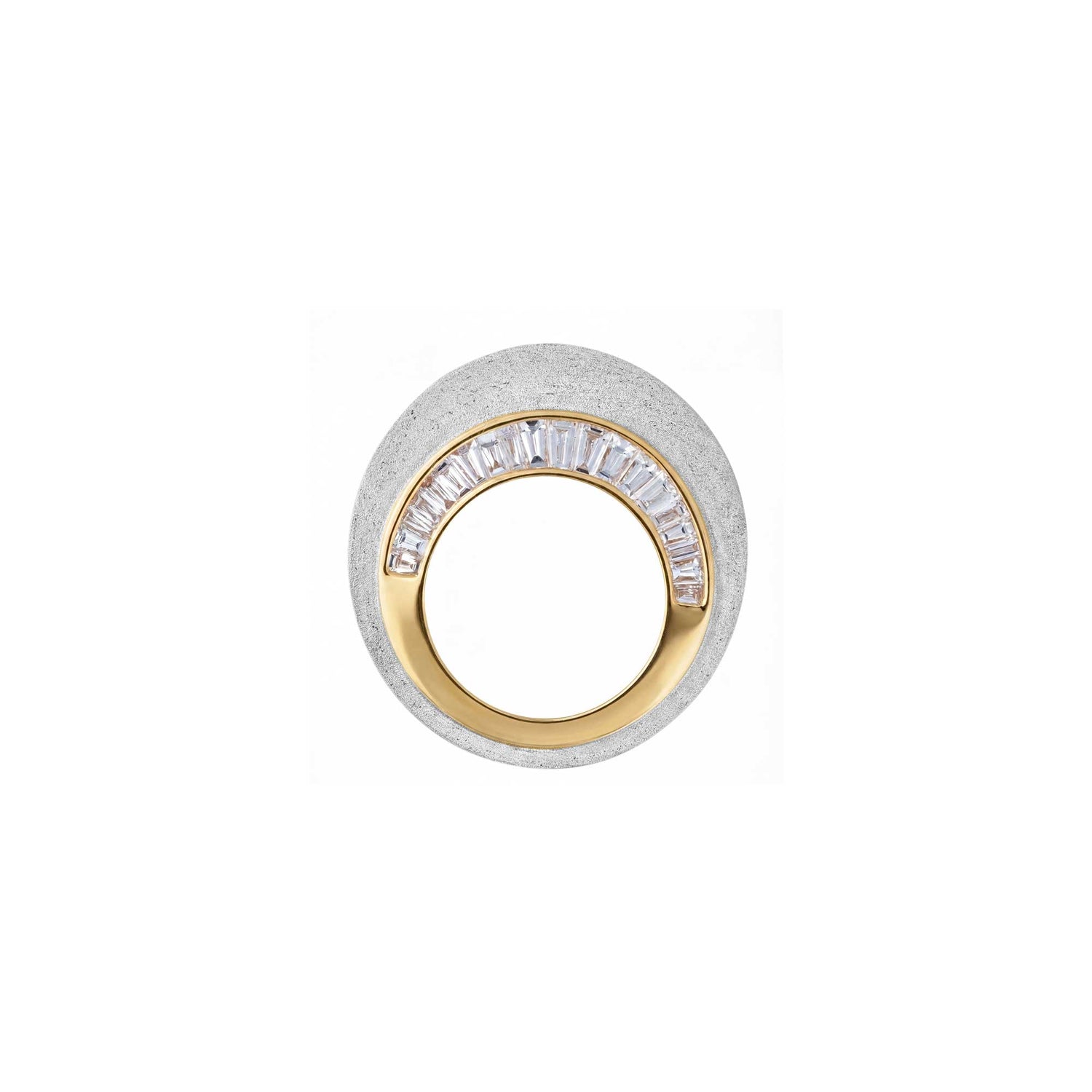 Céleste White Gold & Yellow Gold Baguette Diamond Sand Finish Ring