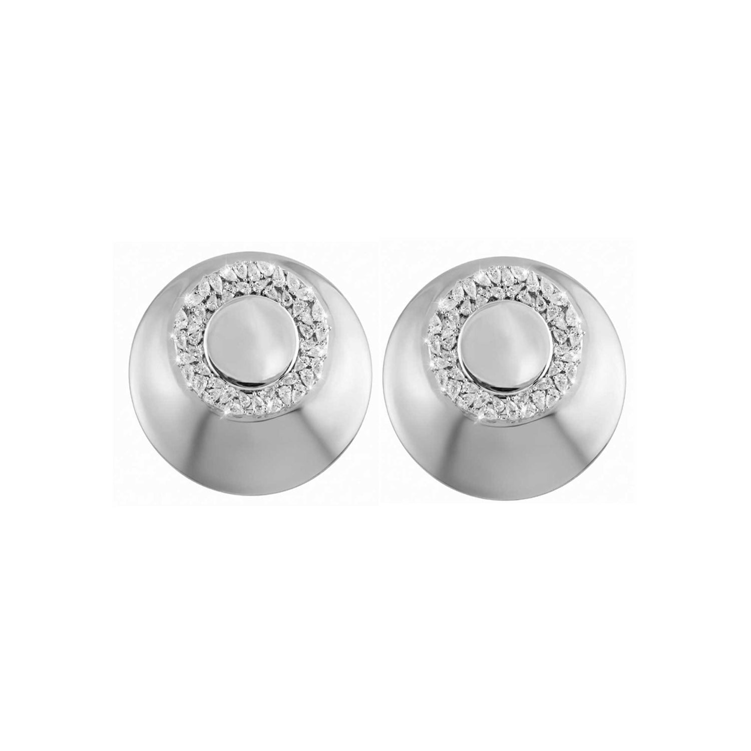 Céleste White High Gloss Gold Round Diamond Halo Dome Earrings