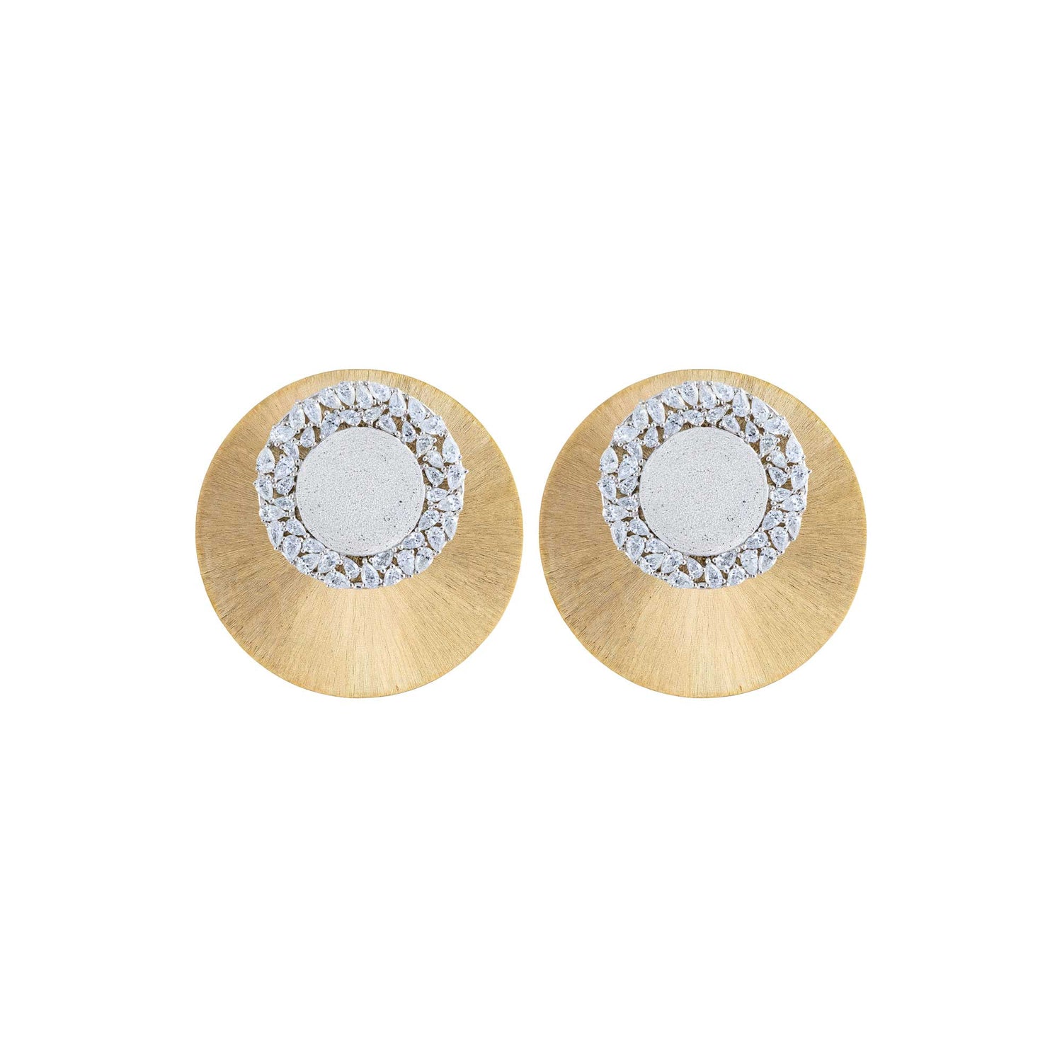 Céleste Yellow Gold Brushed Round Diamond Halo Dome Earrings