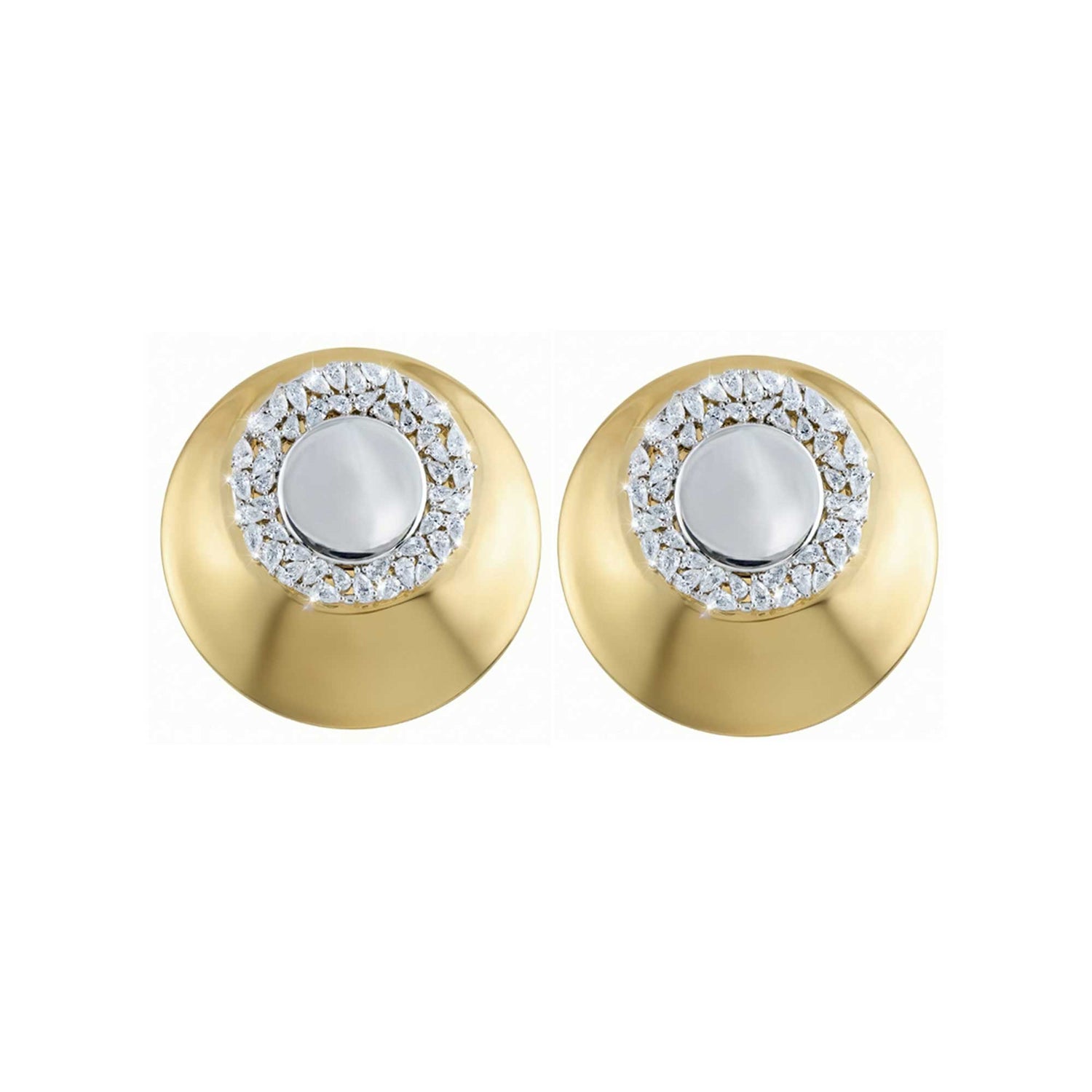 Céleste Yellow Gold High Gloss Round Diamond Halo Dome Earrings