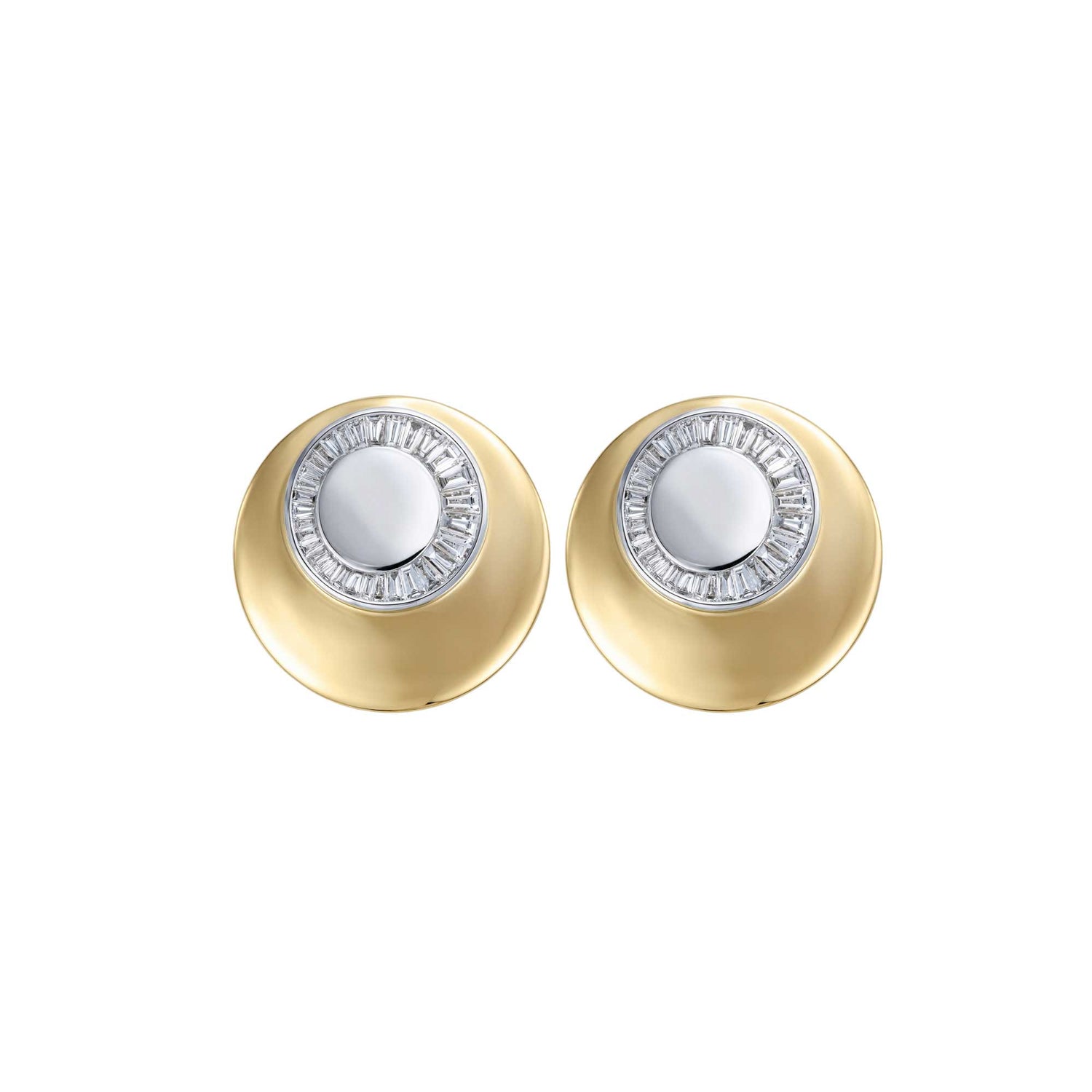 Céleste Yellow Gold White Stone & Baguette Diamond Dome Earrings