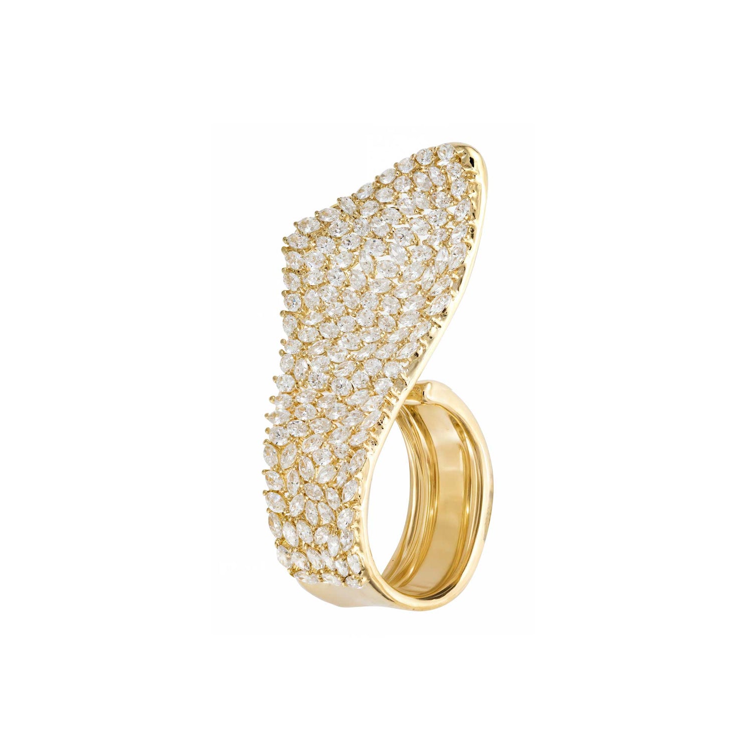 Dune Wave Curve Yellow Gold Diamond Marquise Ring
