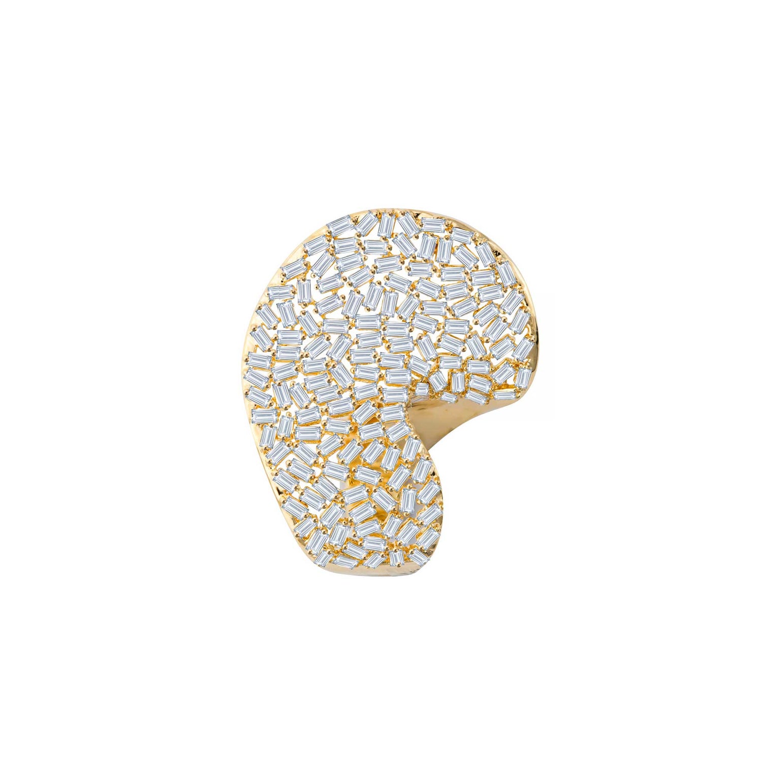 Dune Wave Dome Yellow Gold Diamond Baguette Ring
