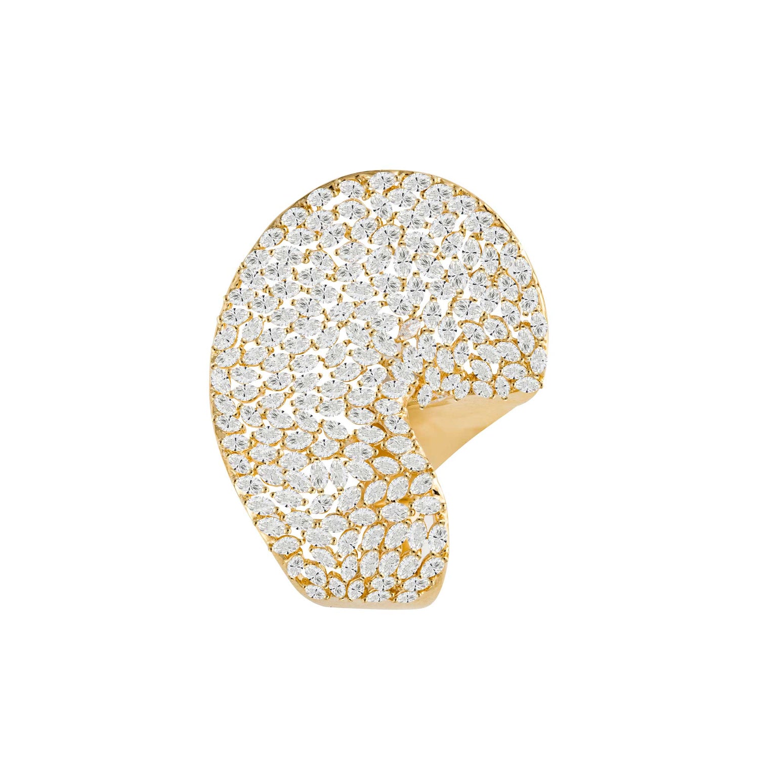 Dune Wave Dome Yellow Gold Diamond Marquise Ring