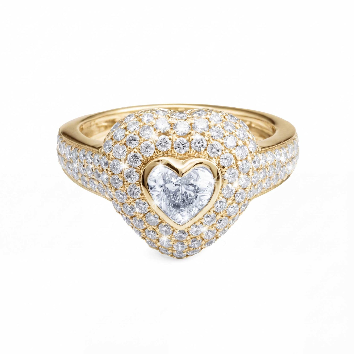 Dune Pinky Yellow Gold Full Diamond Heart Ring