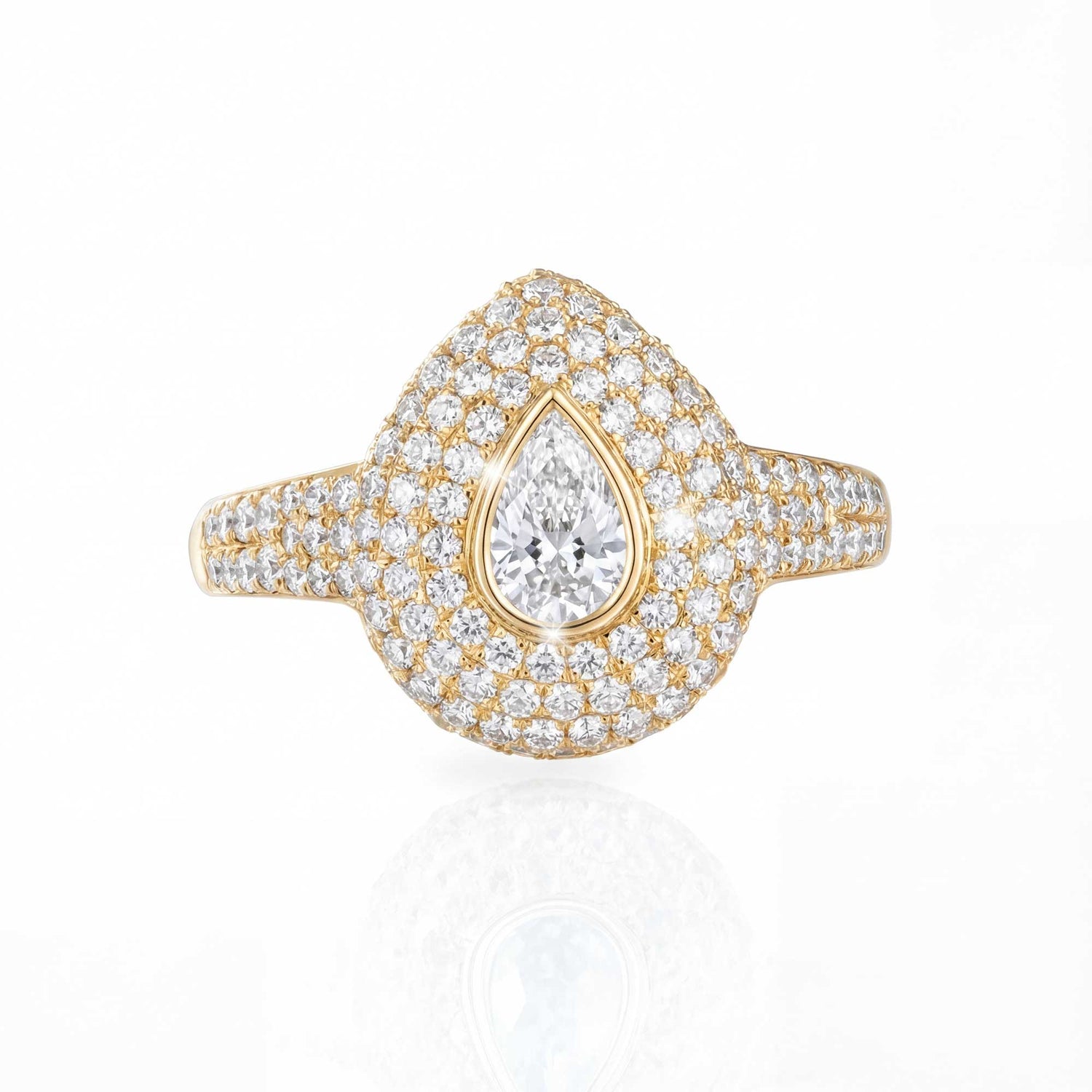 Dune Pinky Yellow Gold Full Diamond Pear Ring