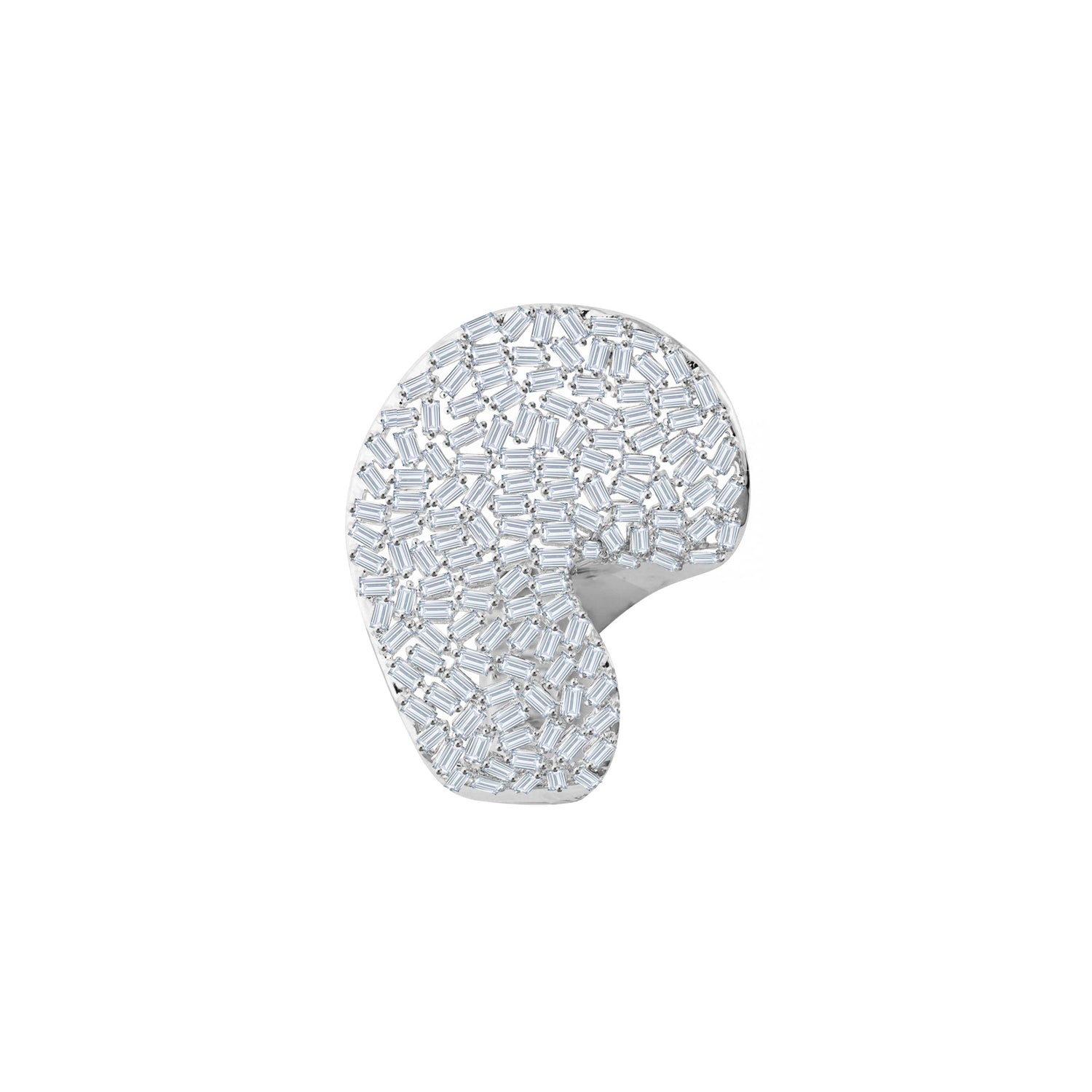 Dune Wave Dome White Gold Diamond Baguette Ring