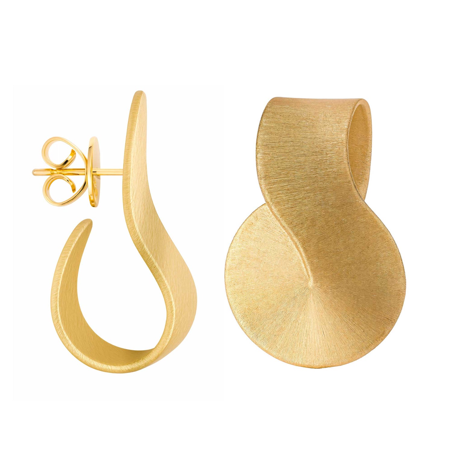 Dune Wave Yellow Gold Brushed Earring