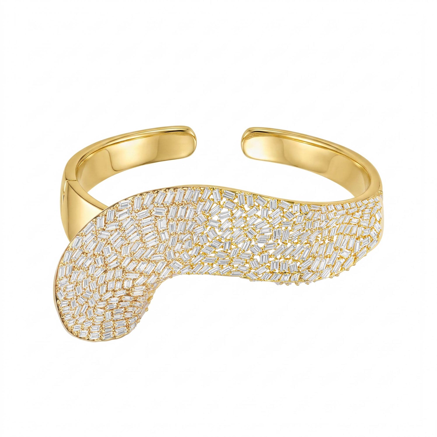 Dune Wave Yellow Gold Diamond Baguette Bangle