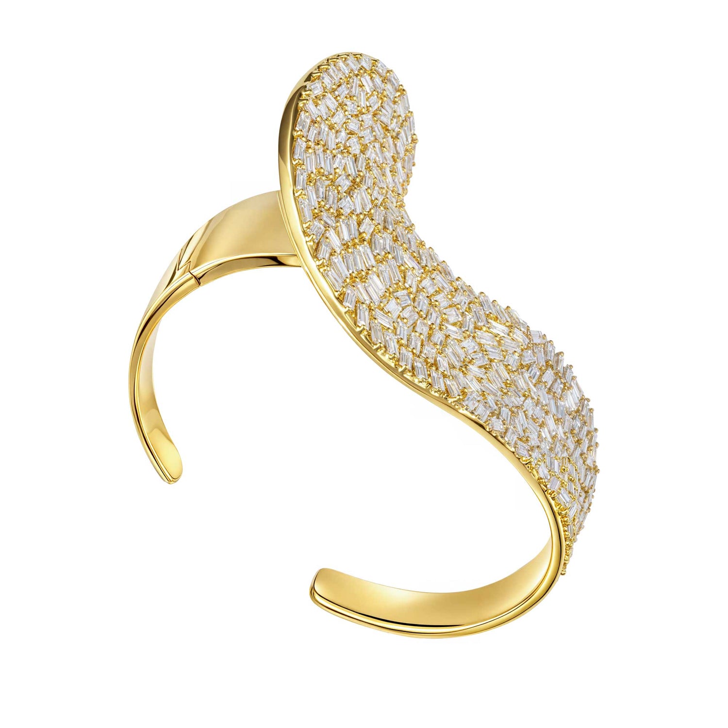Dune Wave Yellow Gold Diamond Baguette Bangle