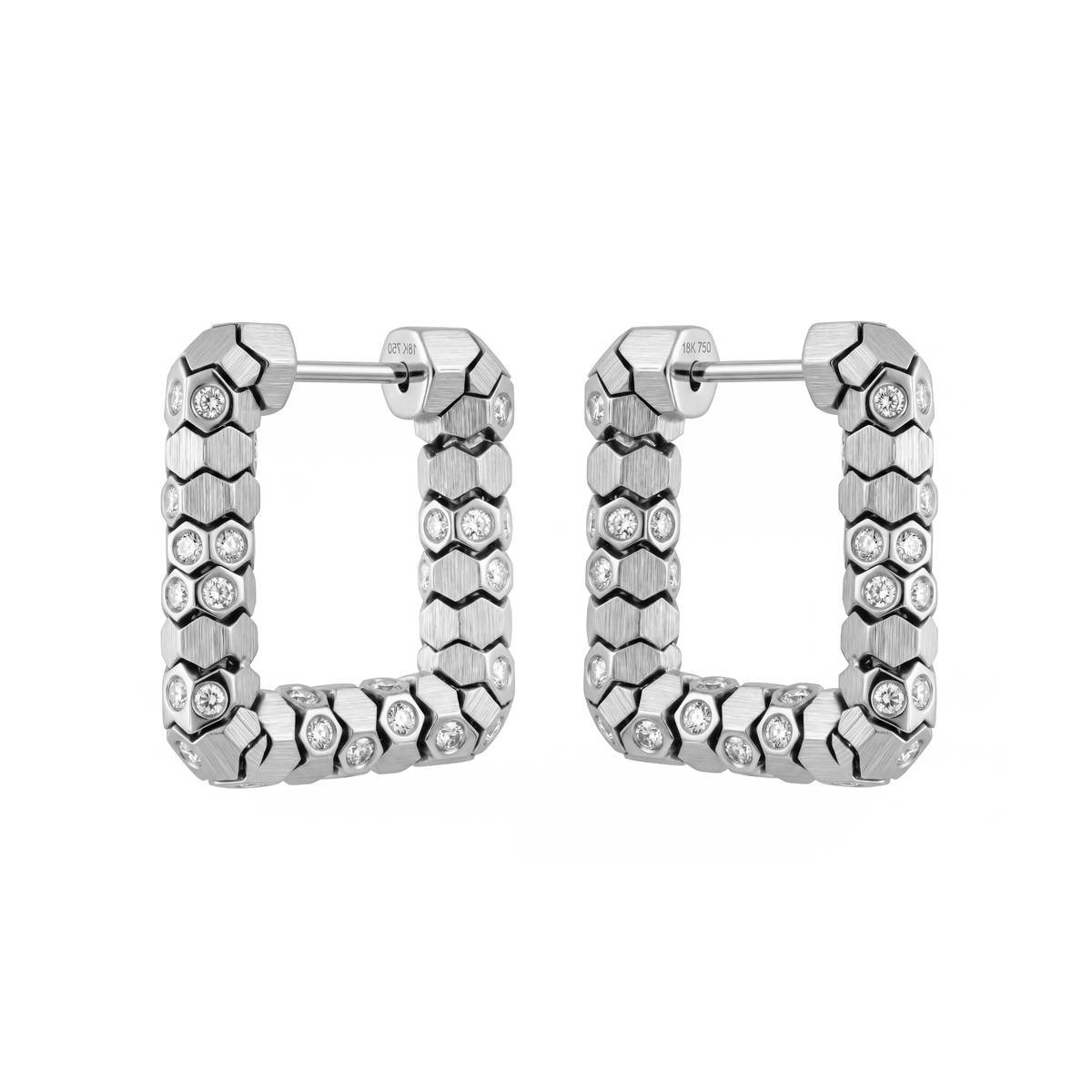 Essential’s Diamond Geometric 18K White Gold Square Hoop Earrings