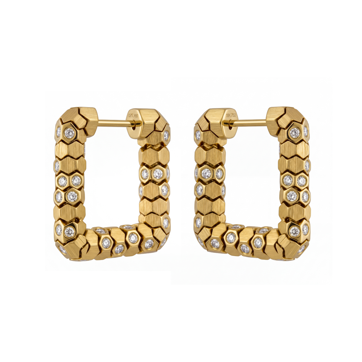 Essential’s Diamond Geometric 18K Yellow Gold Square Hoop Earrings