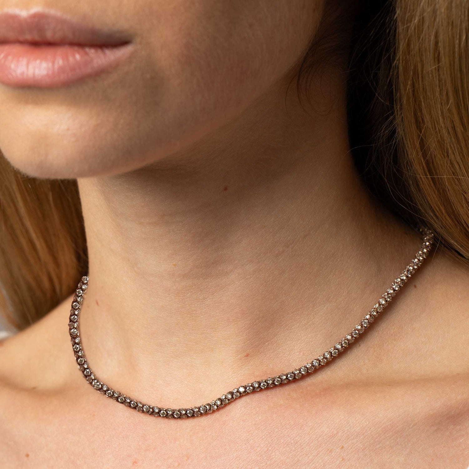 Essential's Hexagon Brown Gold Champagne Diamond Brushed Necklace