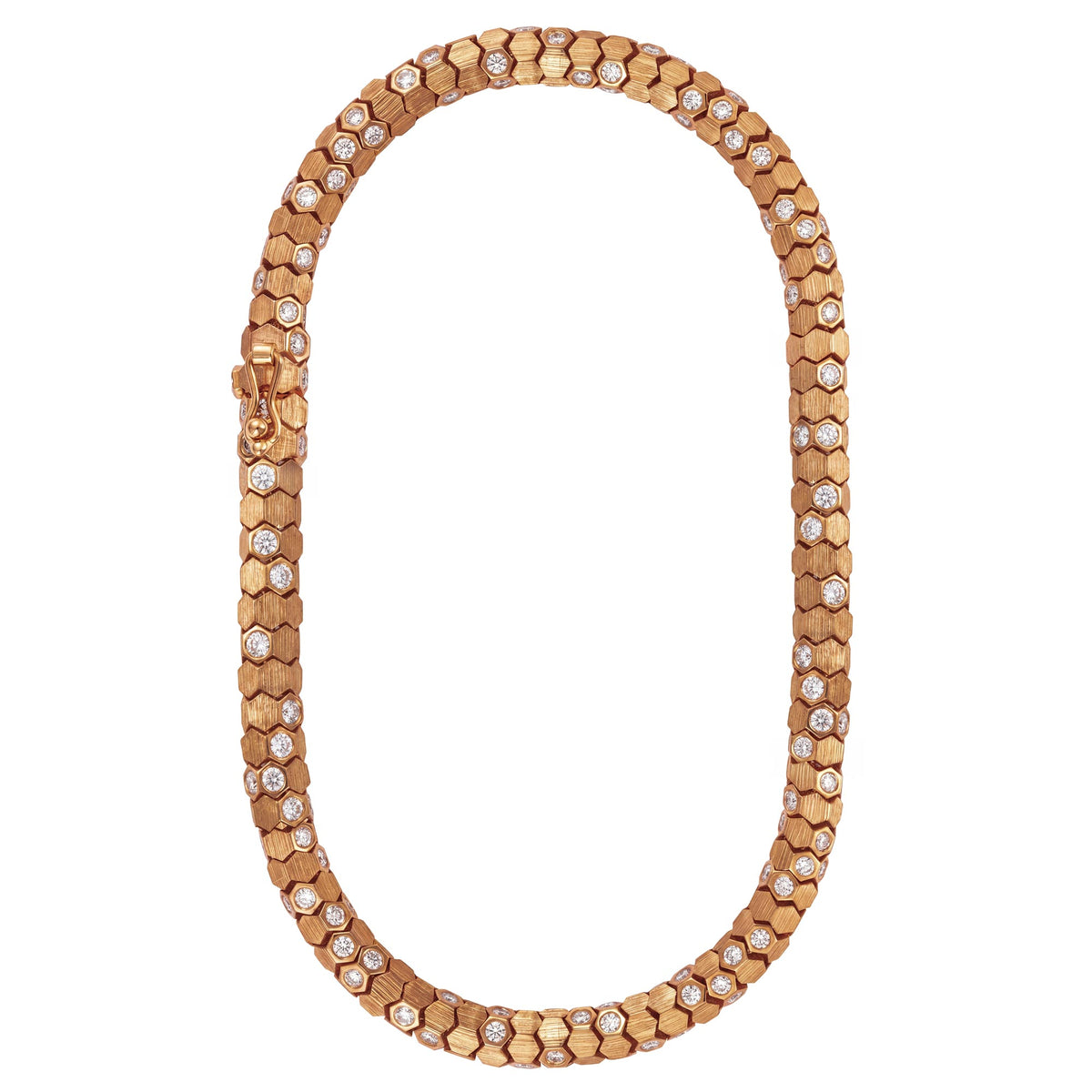 Essential’s Hexagon Rose Gold Champagne Diamond Brushed Necklace