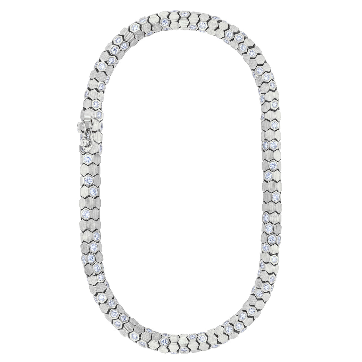 Essential’s Hexagon White Gold Champagne Diamond Brushed Necklace