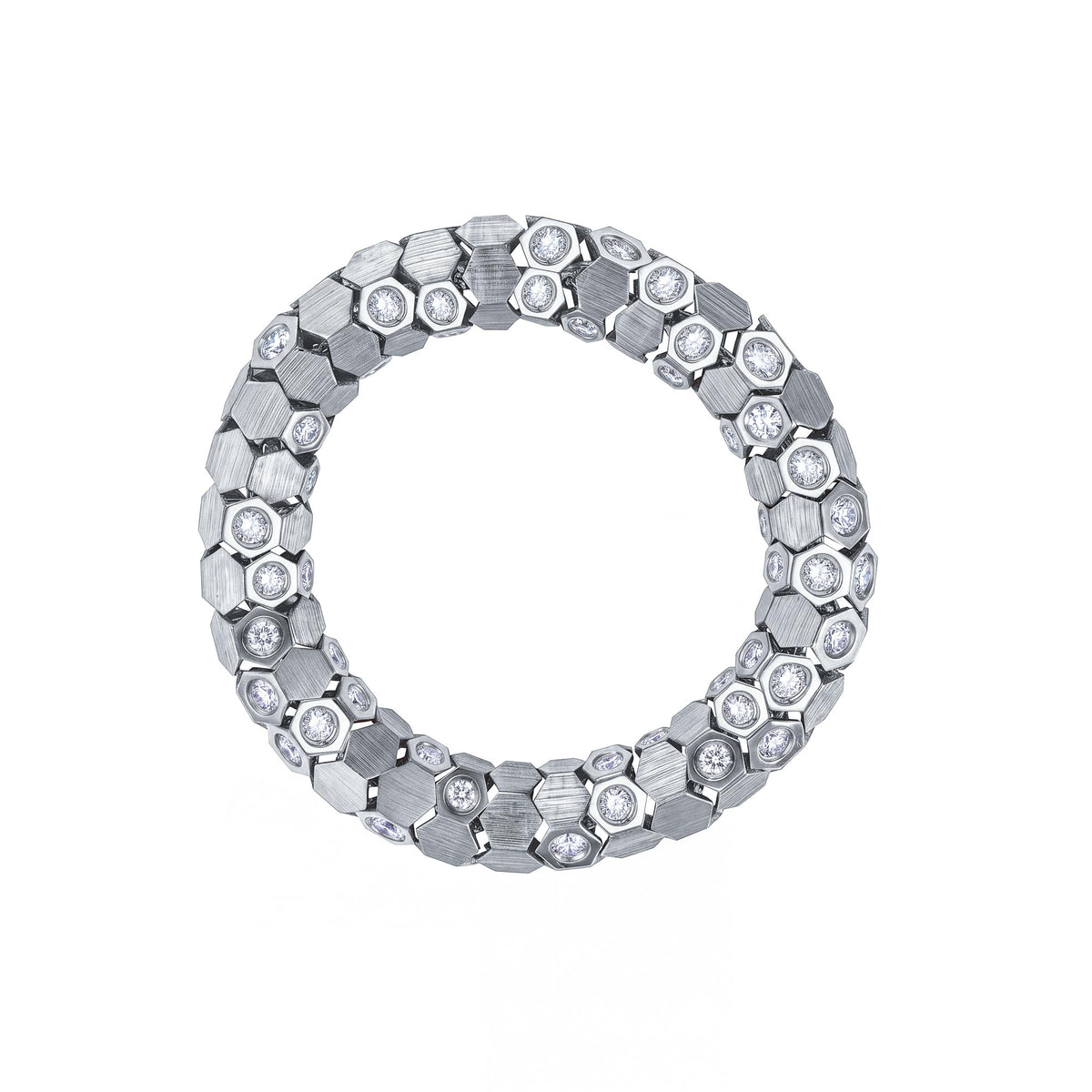 Essential’s Hexagon White Gold Diamond Brushed Ring