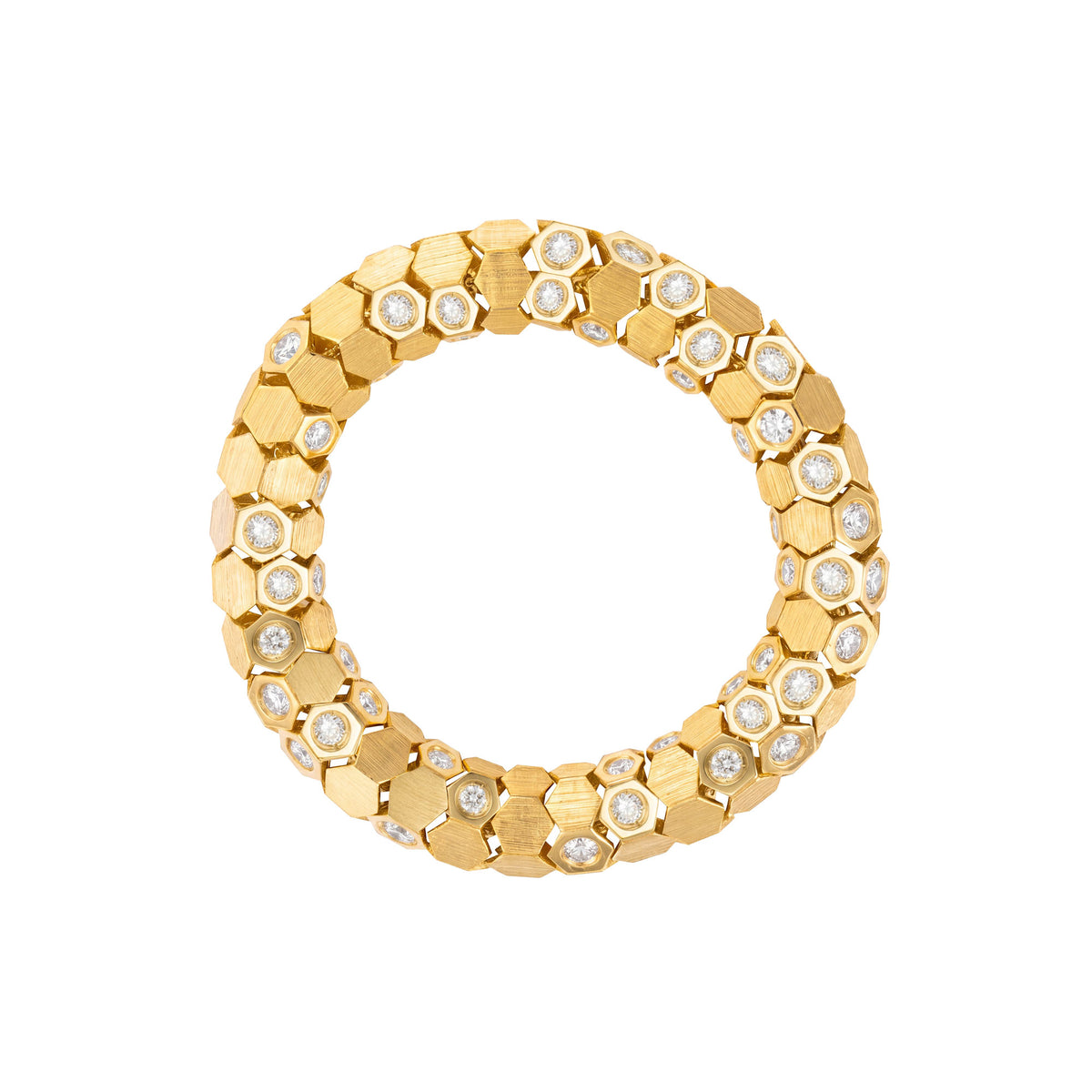 Essential’s Hexagon Yellow Gold Diamond Brushed Ring